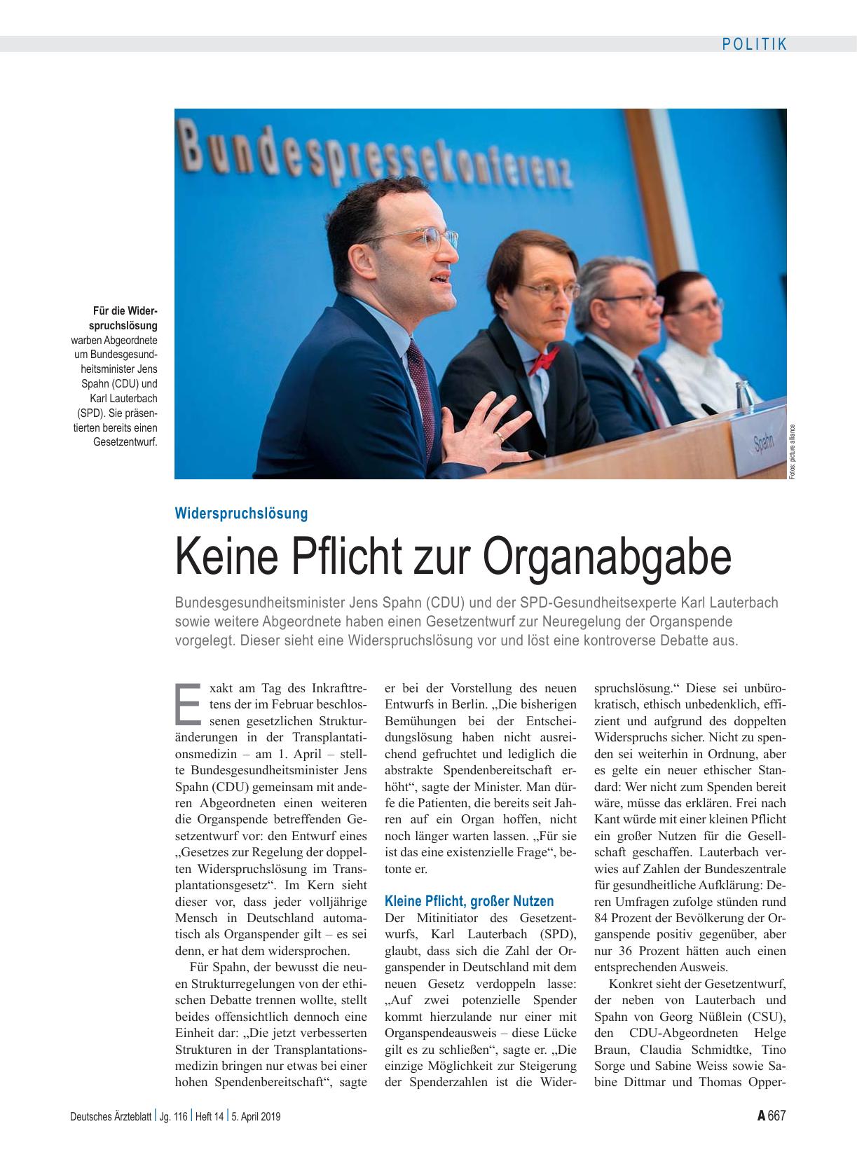 Vorschauseite 1: Widerspruchslösung: Keine Pflicht zur Organabgabe