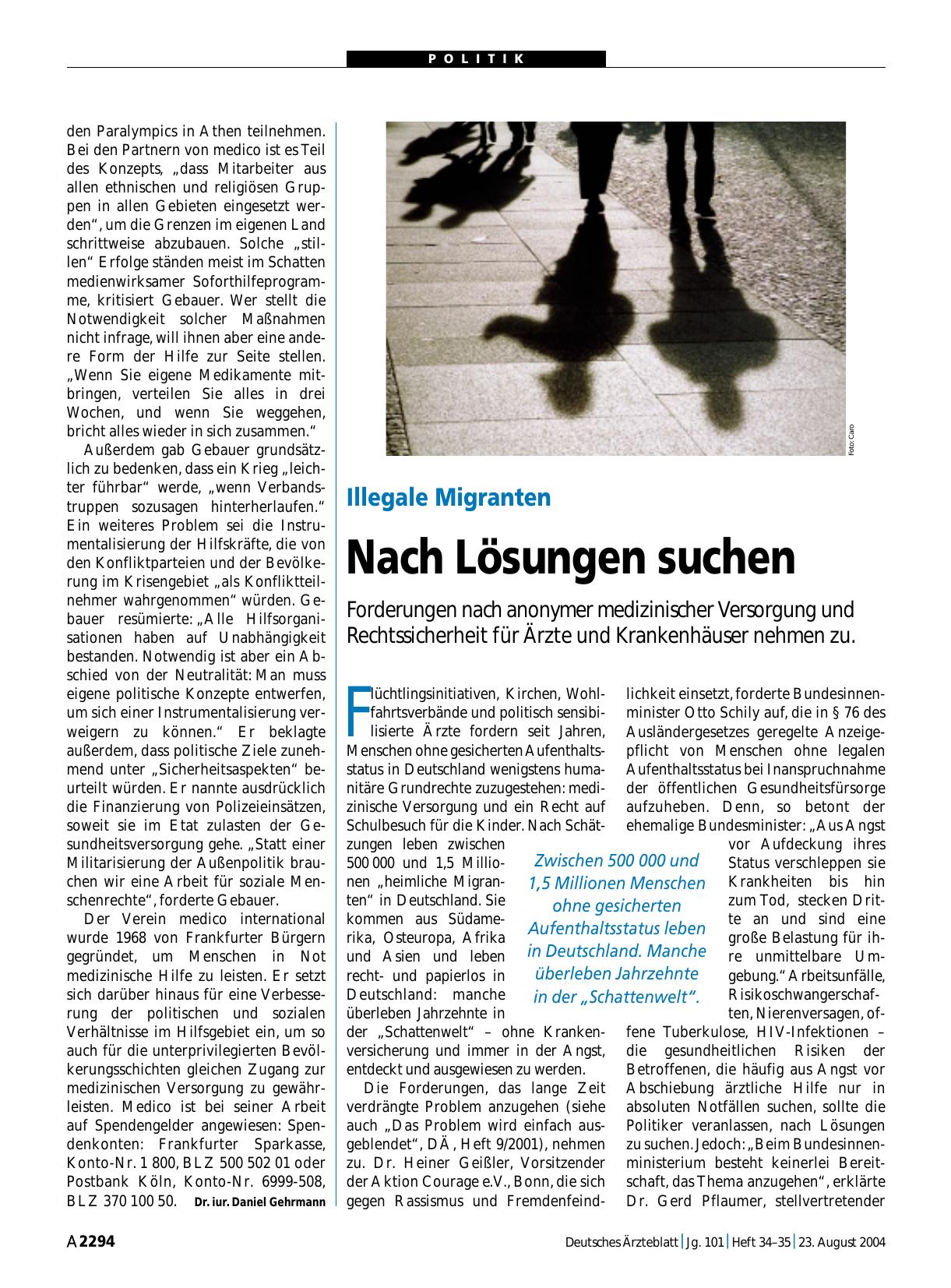 Vorschauseite 1: Illegale Migranten: Nach Lösungen suchen