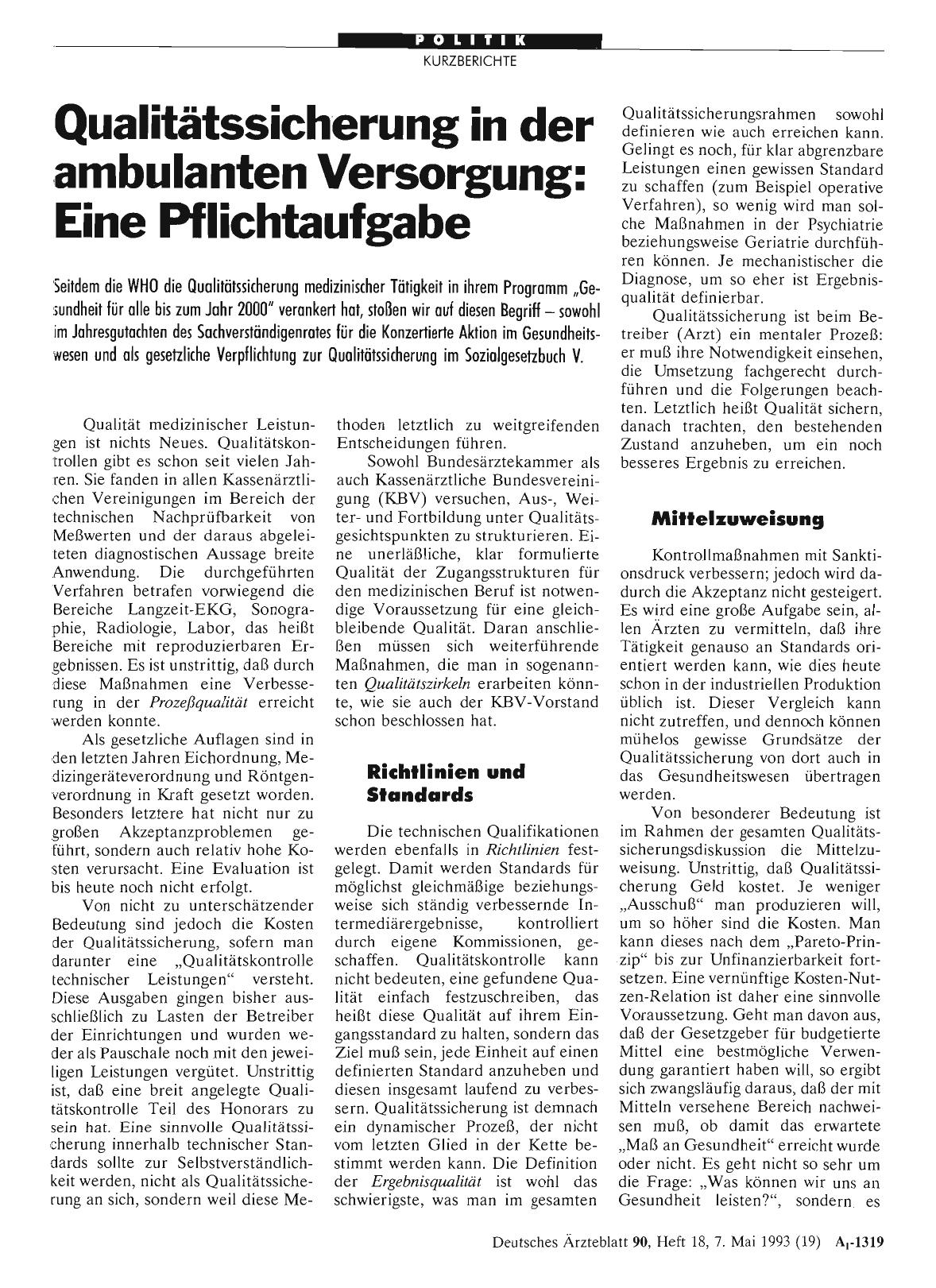 Vorschauseite 1: Qualitätssicherung in der ambulanten Versorgung: Eine Pflichtaufgabe