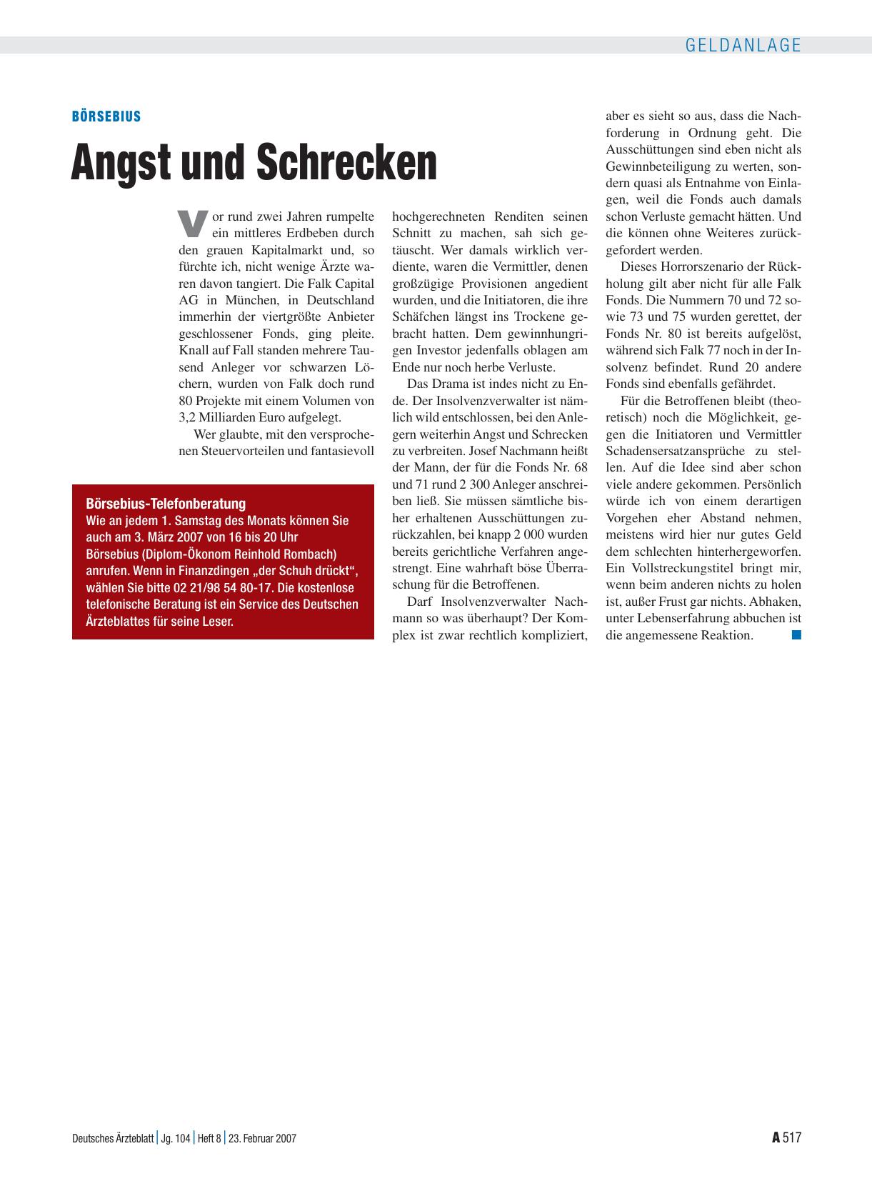 Vorschauseite 1: Börsebius: Angst und Schrecken