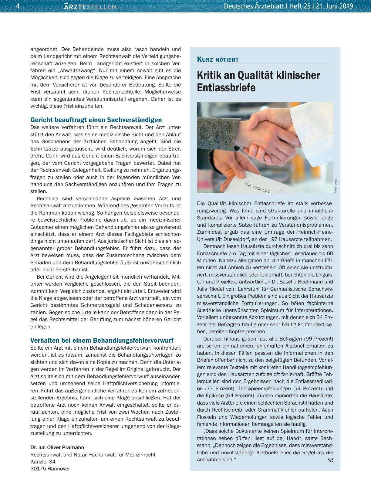 Vorschauseite 1: Kritik an Qualität klinischer Entlassbriefe