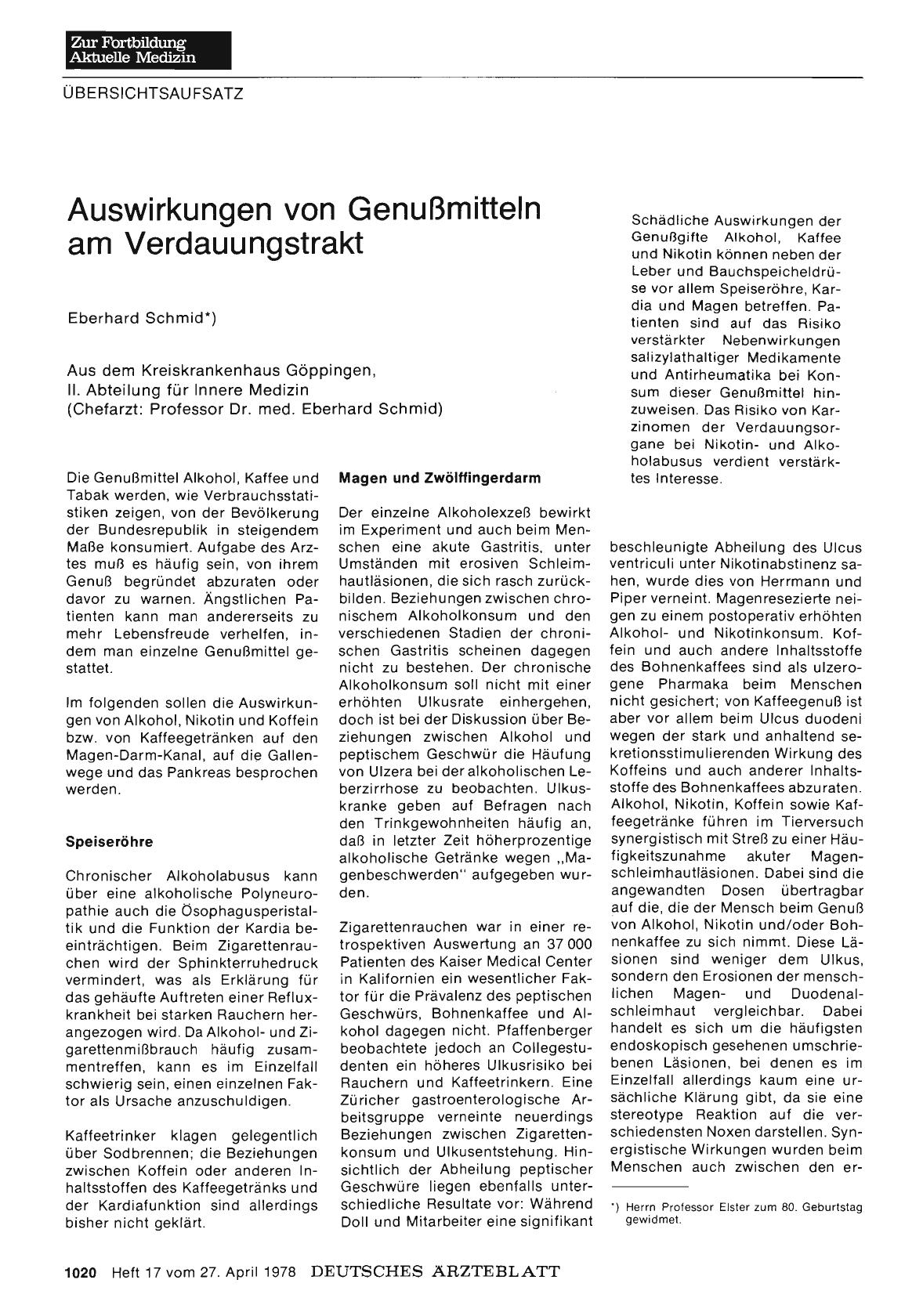 Vorschauseite 1: Auswirkungen von Genußmitteln am Verdauungstrakt
