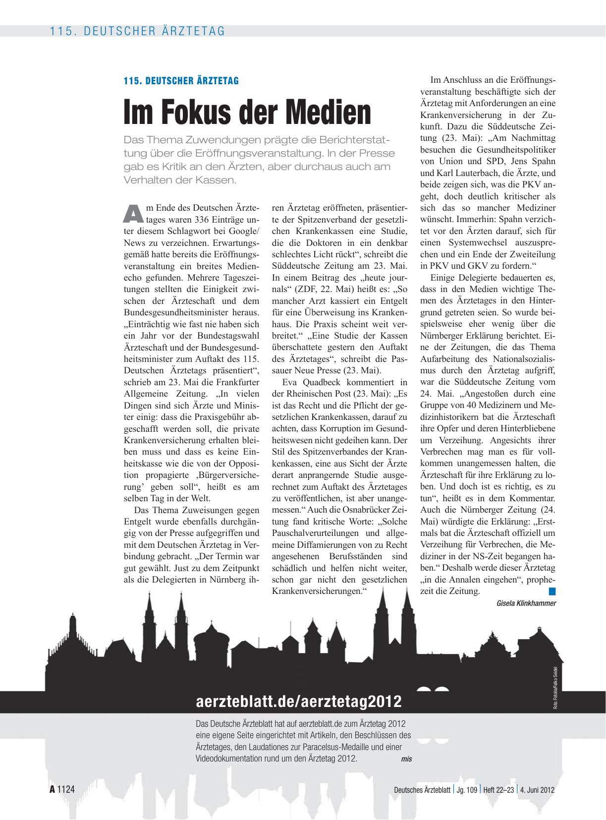 Vorschauseite 1: 115. Deutscher Ärztetag: Im Fokus der Medien