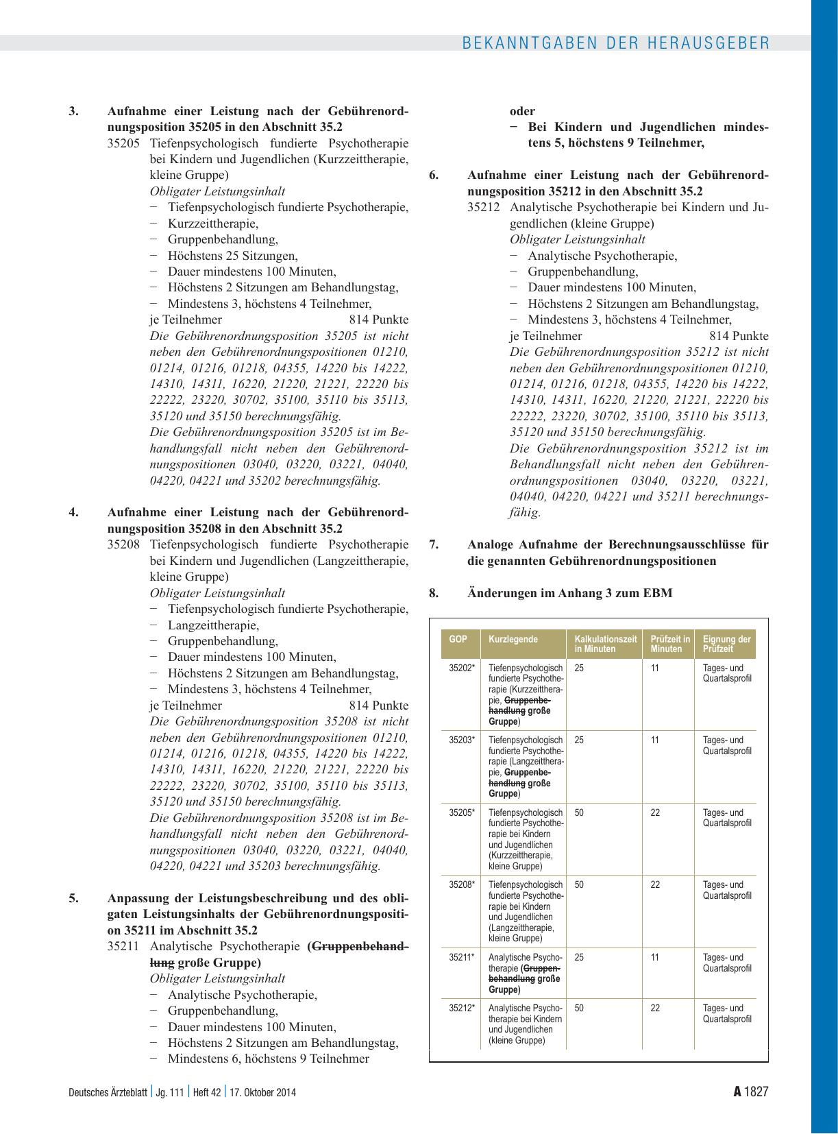 Vorschauseite 2: Beschluss des Bewertungsausschusses nach § 87 Abs. 1 Satz 1 SGB V in seiner 335. Sitzung am 24. September 2014 zur Änderung des Einheitlichen Bewertungsmaßstabes (EBM)