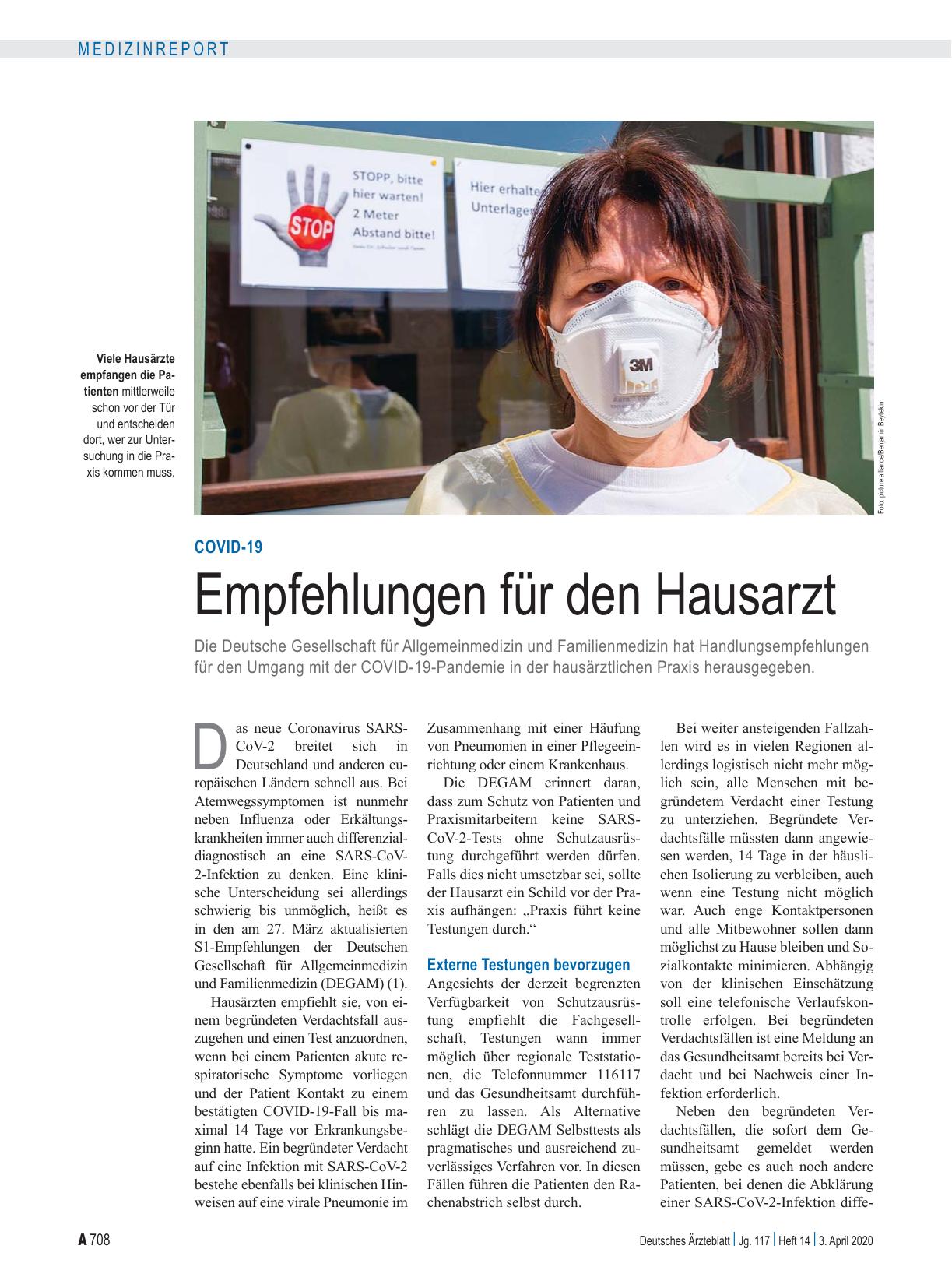 Vorschauseite 1: COVID-19: Empfehlungen für den Hausarzt