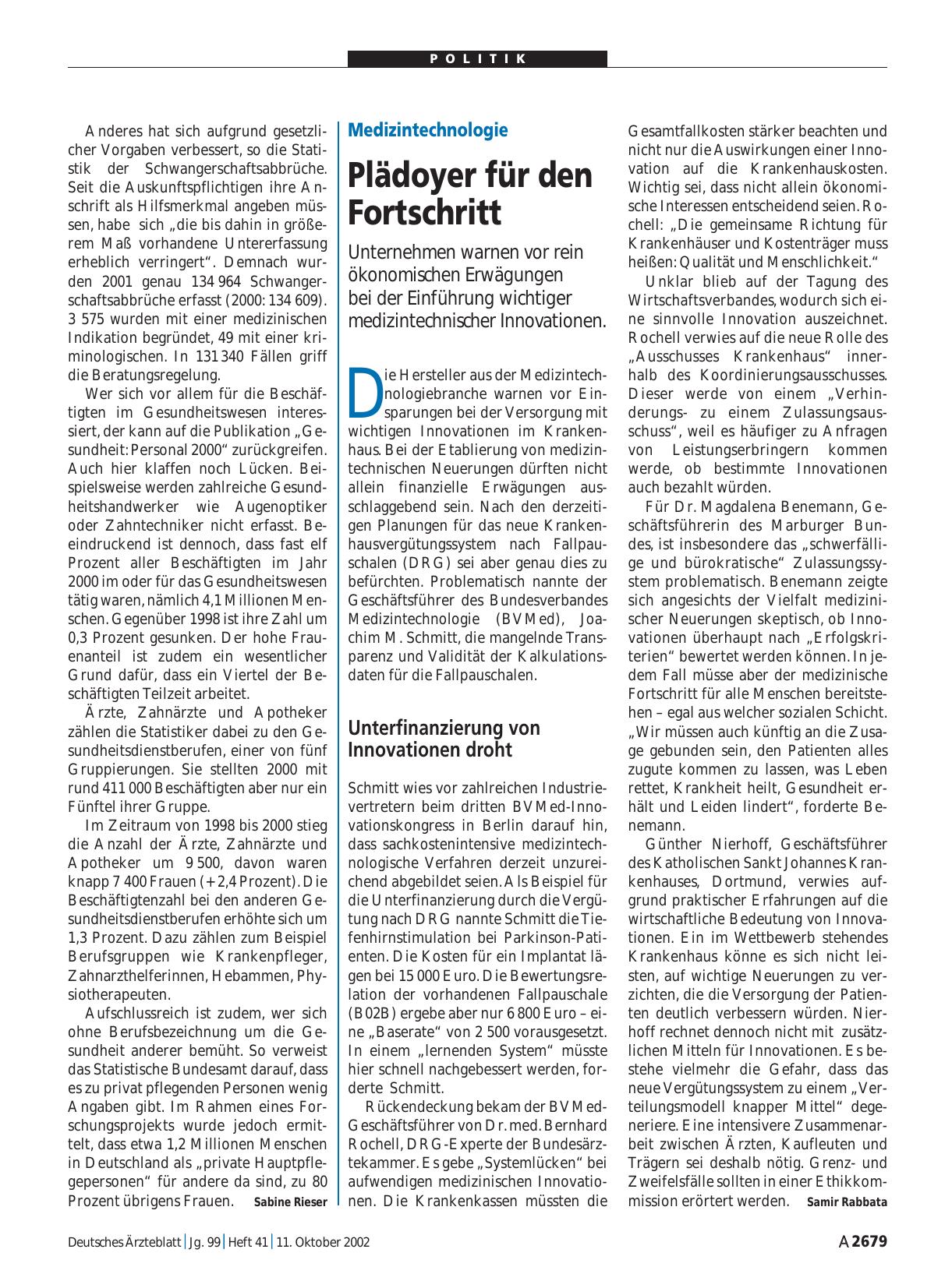 Vorschauseite 1: Medizintechnologie: Plädoyer für den Fortschritt