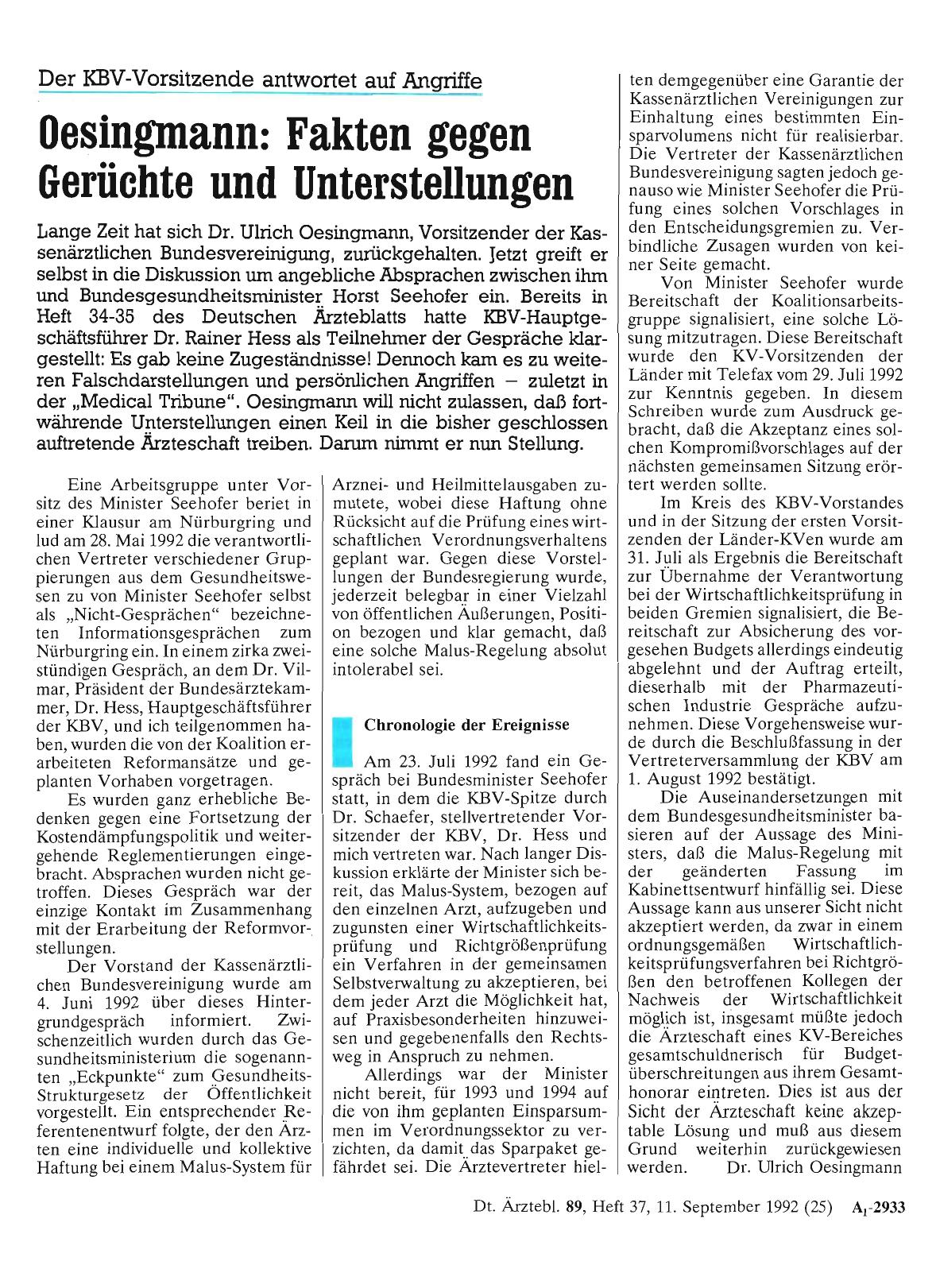 Vorschauseite 1: Der KBV-Vorsitzende antwortet auf Angriffe: Oesingmann: Fakten gegen Gerüchte und Unterstellungen