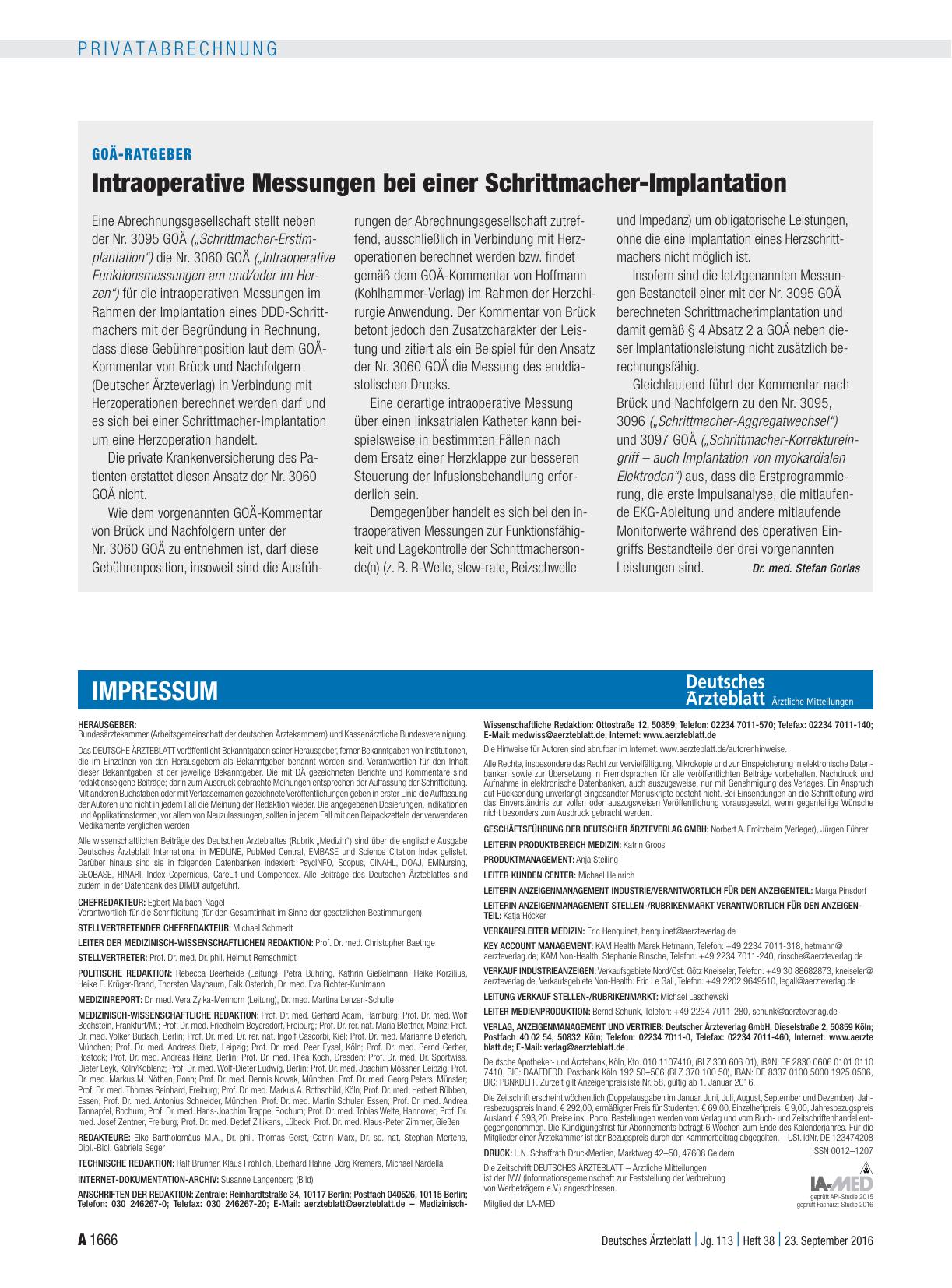 Vorschauseite 1: GOÄ-Ratgeber: Intraoperative Messungen bei einer Schrittmacher-Implantation