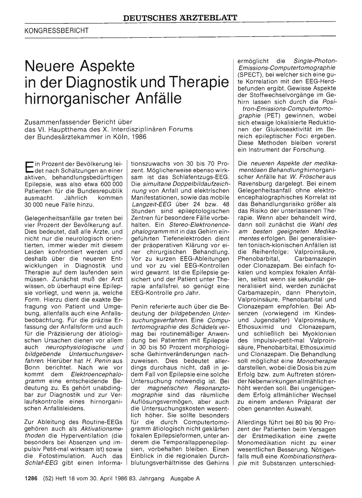 Vorschauseite 1: Neuere Aspekte in der Diagnostik und Therapie hirnorganischer Anfälle