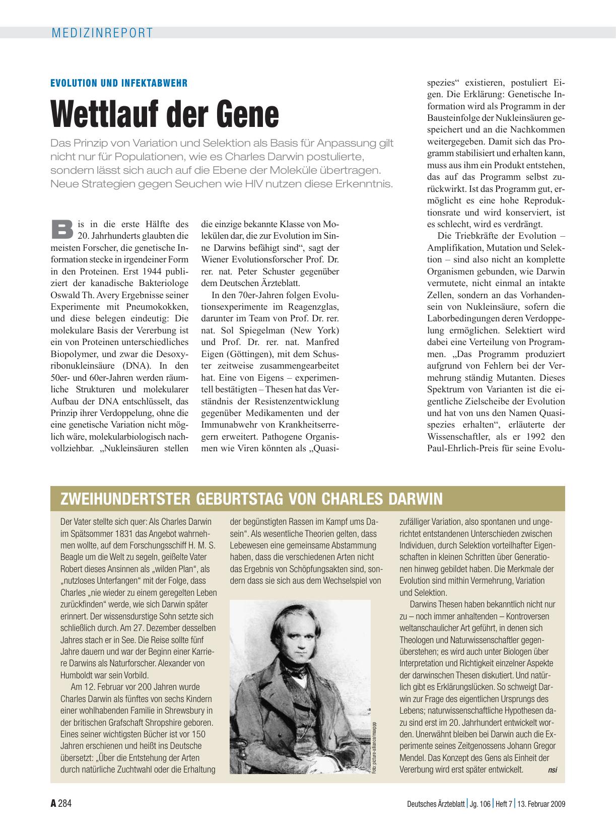 Vorschauseite 1: Zweihundertster Geburtstag von Charles Darwin