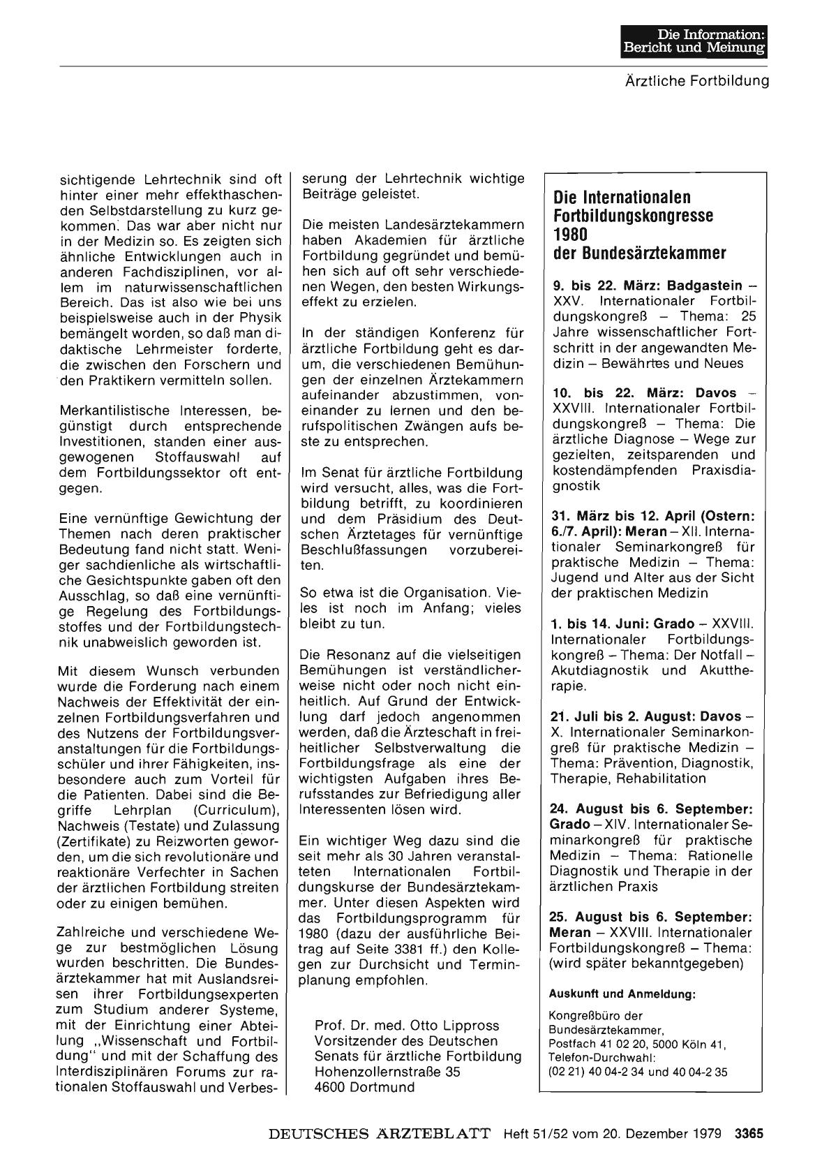 Vorschauseite 1: Die Internationalen Fortbildungskongresse 1980 der Bundesärztekammer