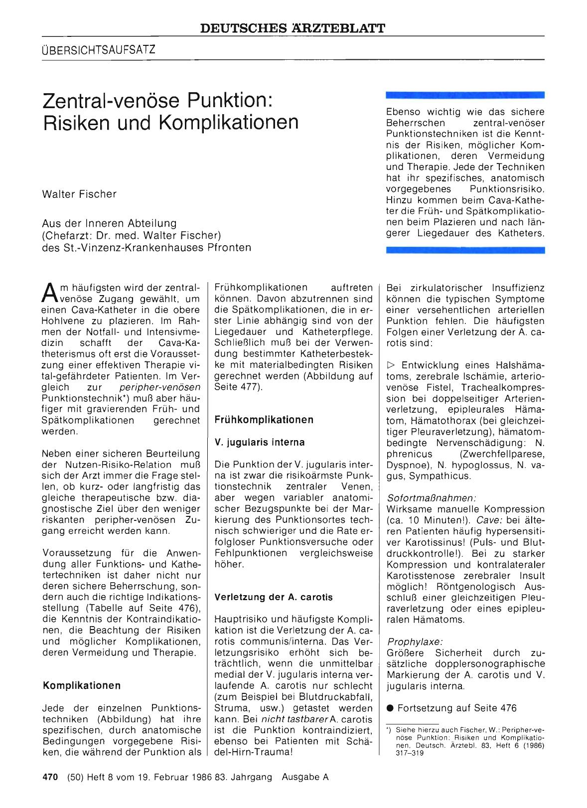 Vorschauseite 1: Zentral-venöse Punktion: Risiken und Komplikationen
