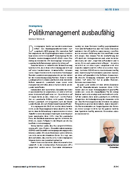 Vorschauseite 1: Gesetzgebung: Politikmanagement ausbaufähig