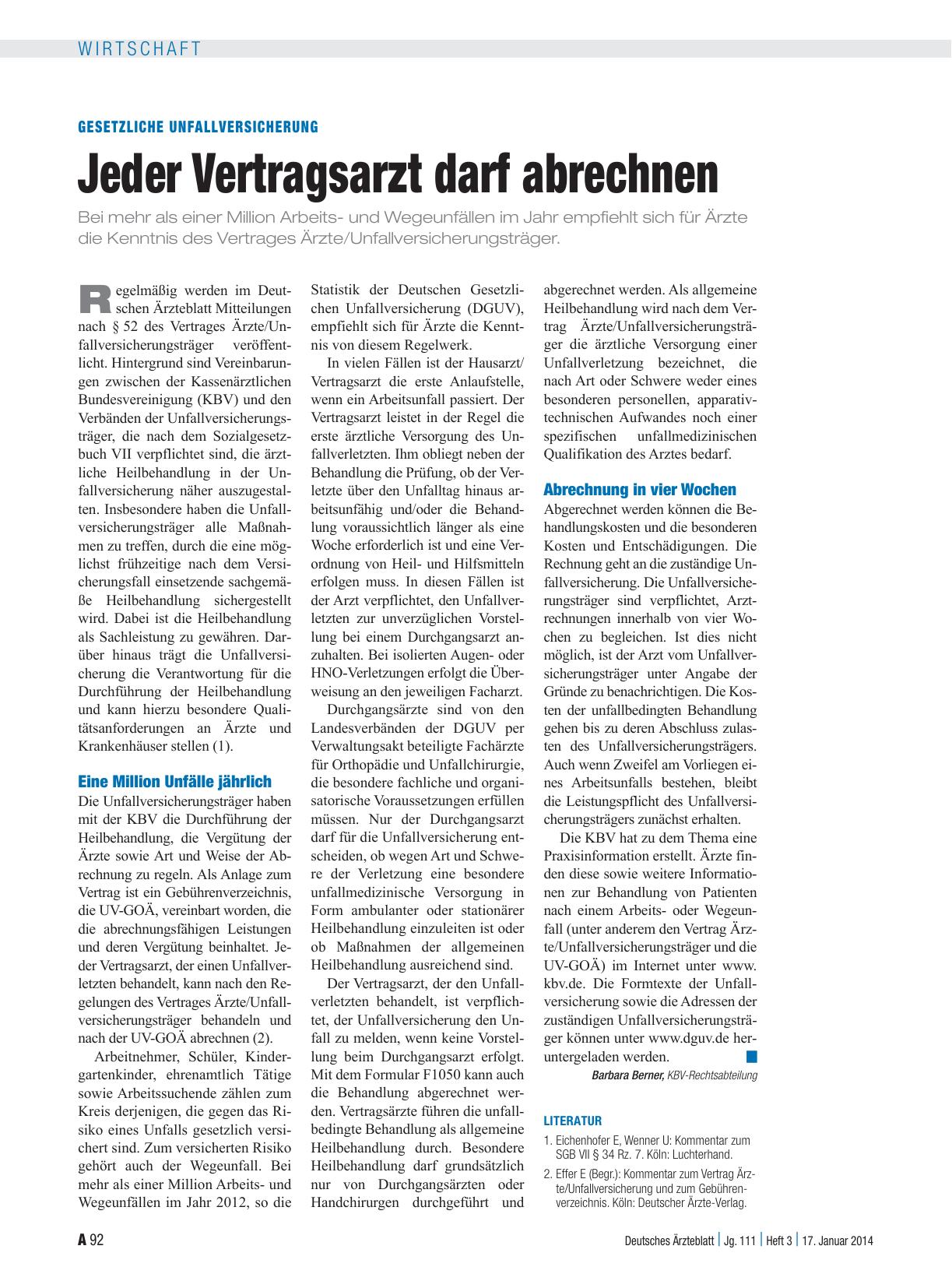 Vorschauseite 1: Gesetzliche Unfallversicherung: Jeder Vertragsarzt darf abrechnen
