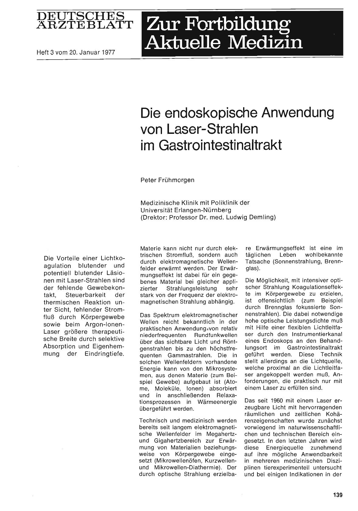 Vorschauseite 1: Die endoskopische Anwendung von Laser-Strahlen im Gastrointestinaltrakt