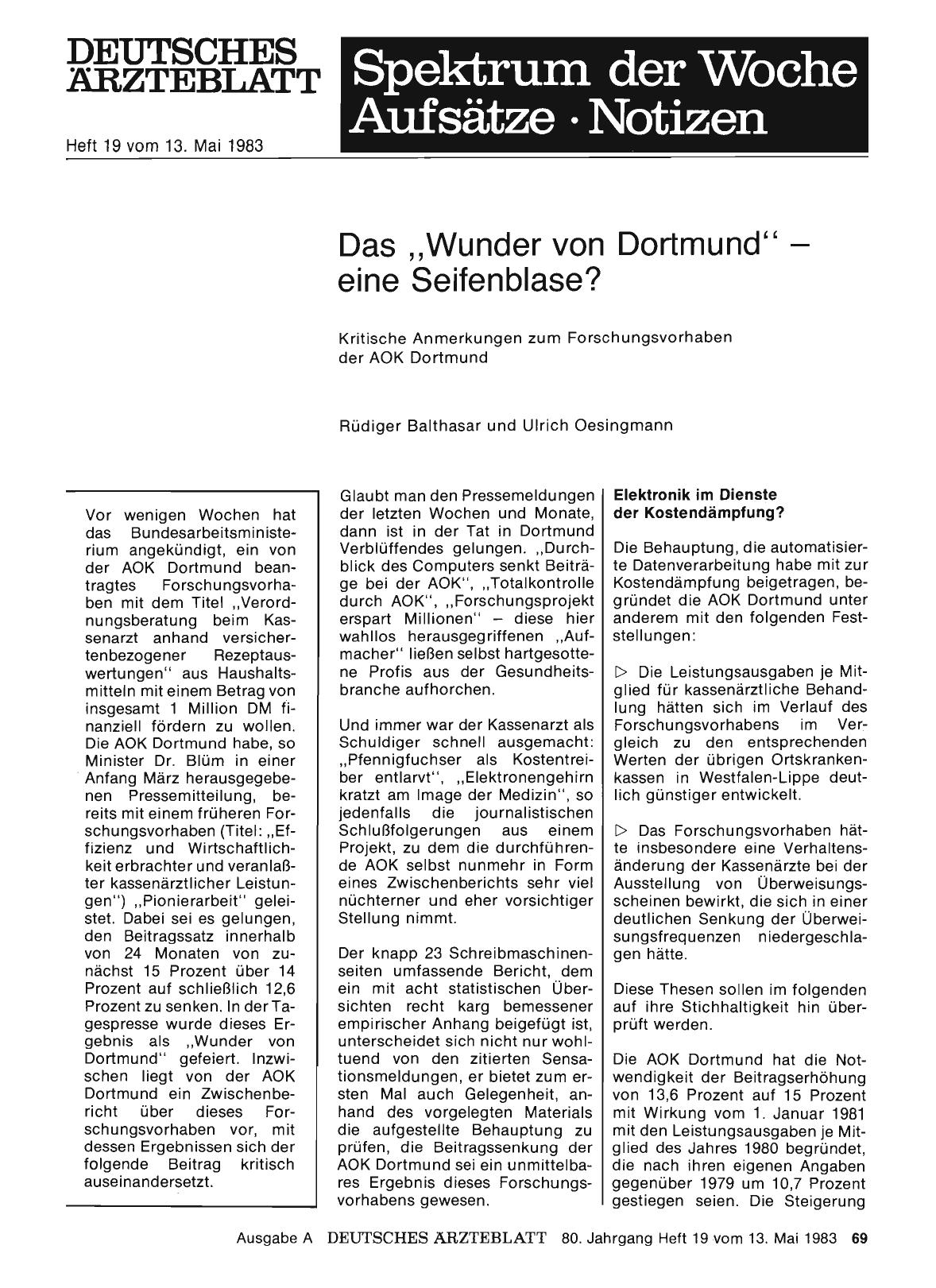 Vorschauseite 1: Das „Wunder von Dortmund“ — eine Seifenblase?