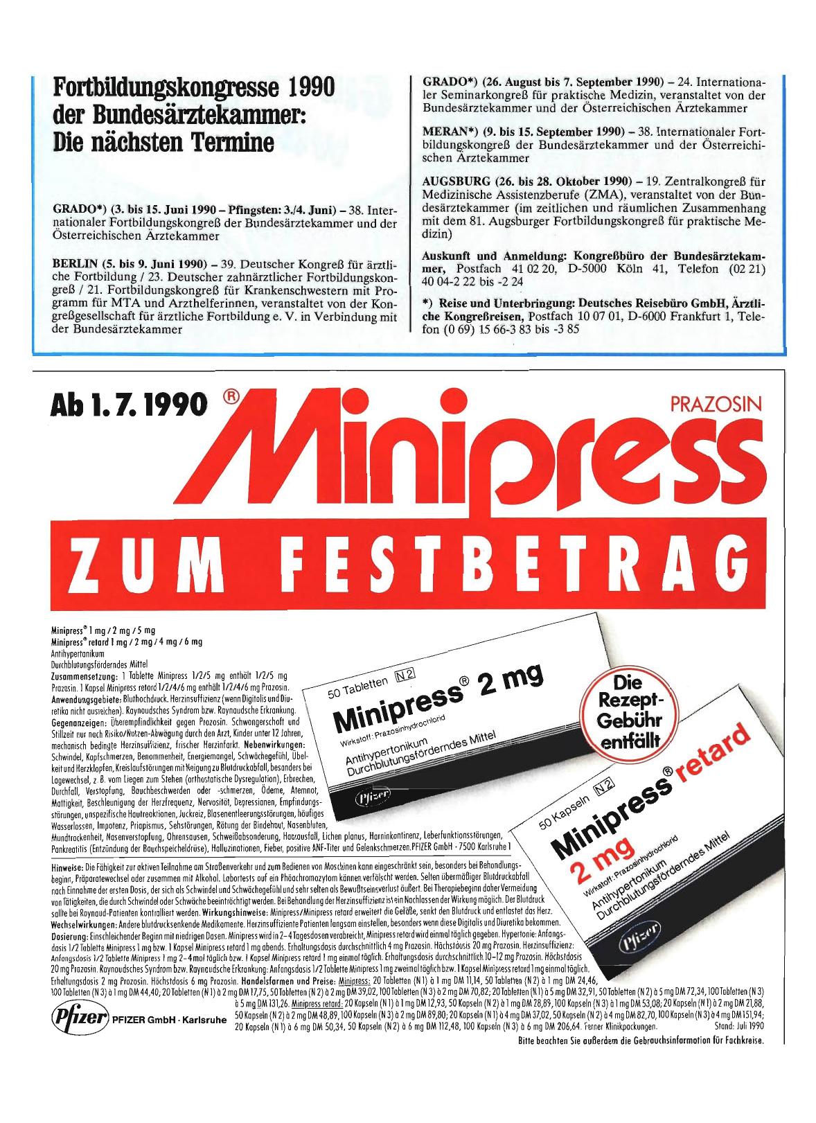 Vorschauseite 1: Fortbildungskongresse 1990 der Bundesärztekammer: Die nächsten Termine