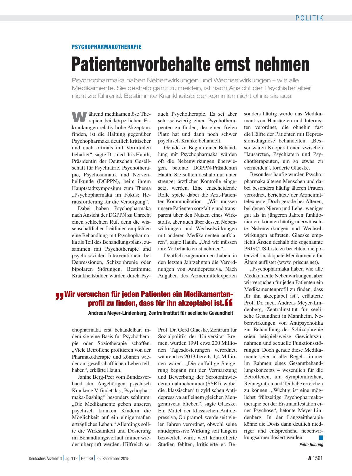 Vorschauseite 1: Psychopharmakotherapie: Patientenvorbehalte ernst nehmen