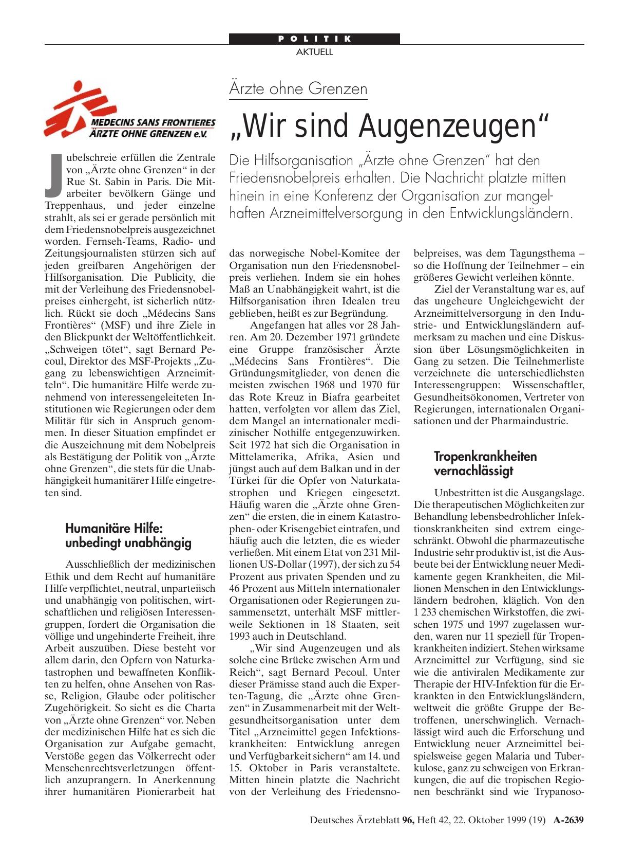 Vorschauseite 1: Ärzte ohne Grenzen: „Wir sind Augenzeugen“