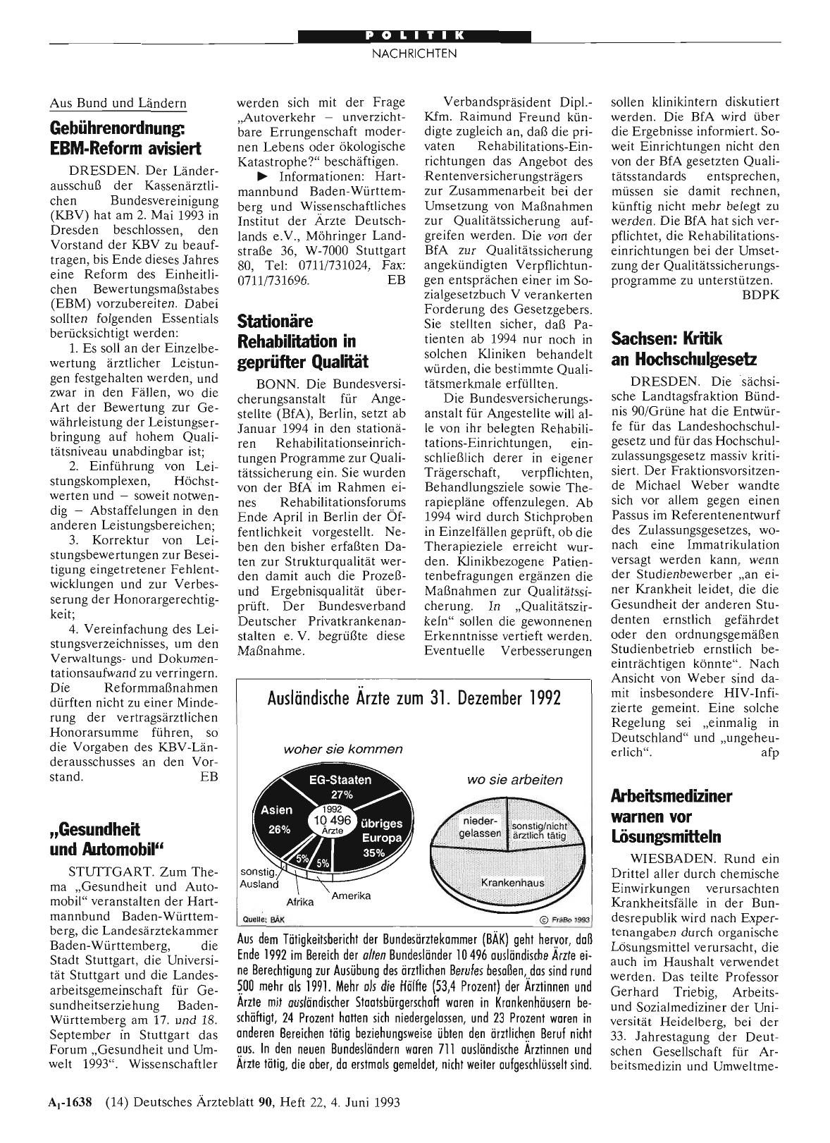 Vorschauseite 1: Ausländische Ärzte zum 31. Dezember 1992