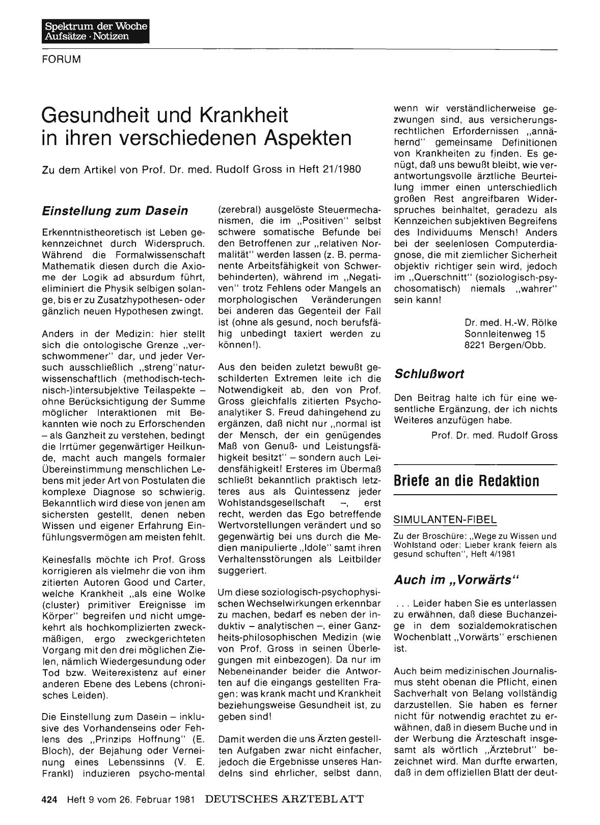 Vorschauseite 1: Gesundheit und Krankheit in ihren verschiedenen Aspekten: Schlußwort
