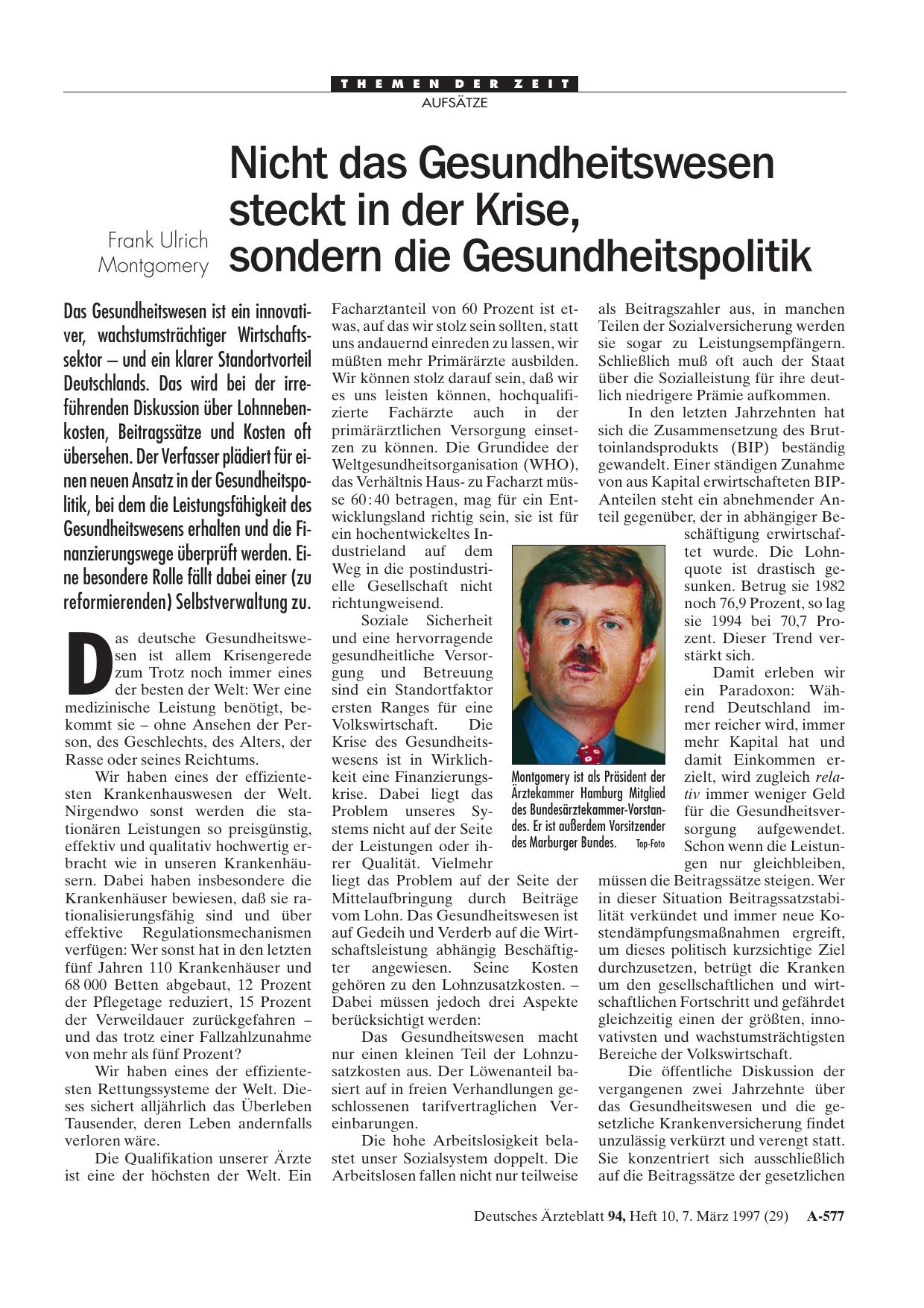 Vorschauseite 1: Nicht das Gesundheitswesen steckt in der Krise, sondern die Gesundheitspolitik