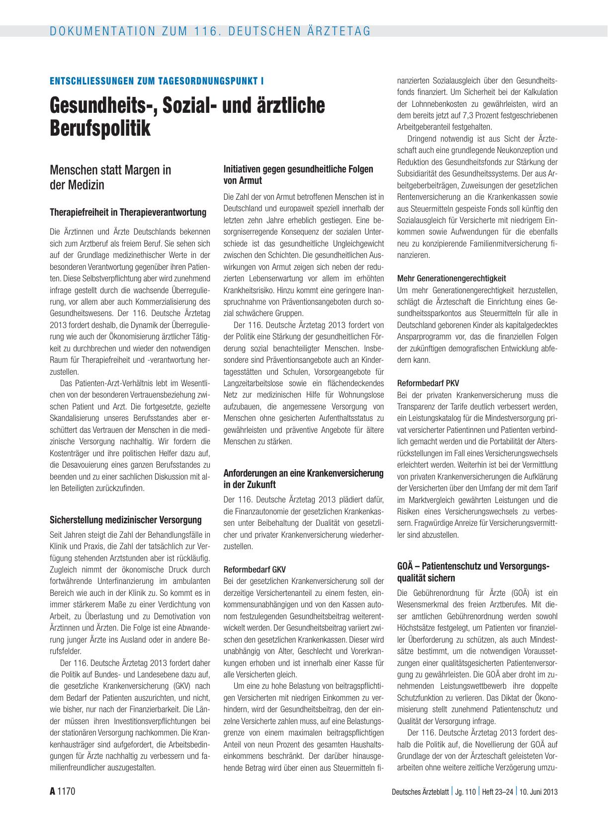 Vorschauseite 1: Entschliessungen zum Tagesordnungspunkt I: Gesundheits-, Sozialund ärztliche Berufspolitik