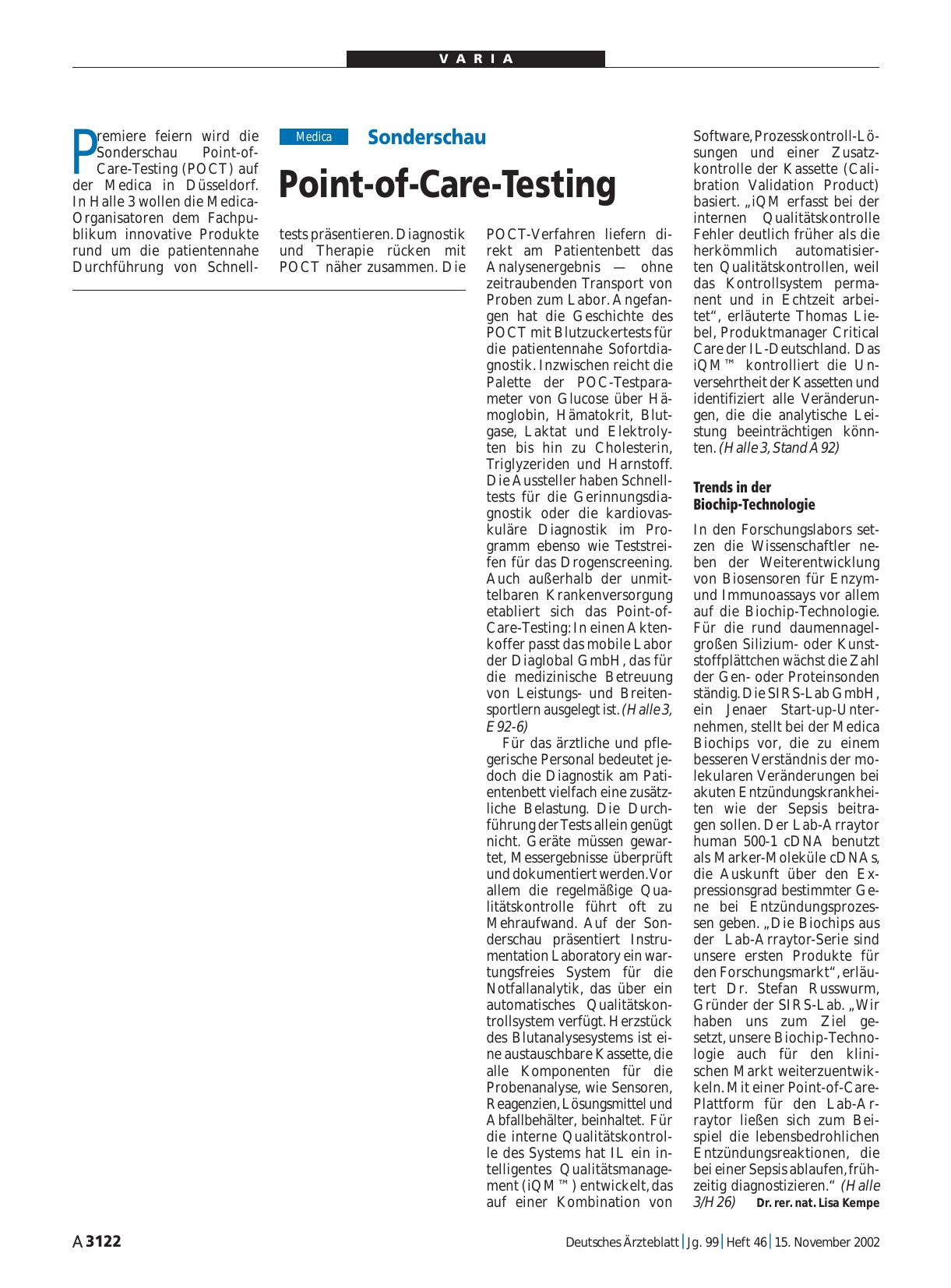 Vorschauseite 1: Sonderschau: Point-of-Care-Testing