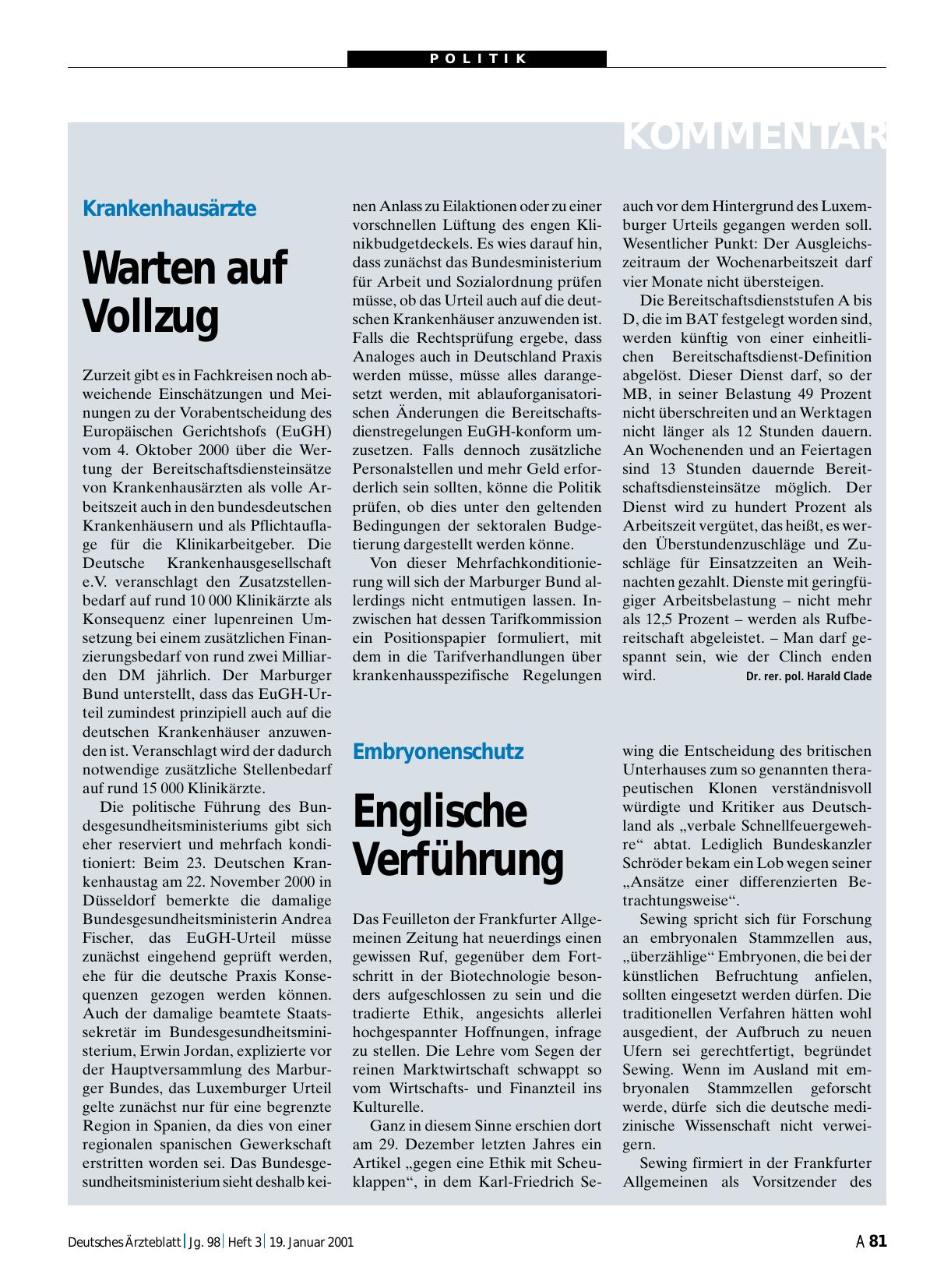 Vorschauseite 1: Krankenhausärzte: Warten auf Vollzug