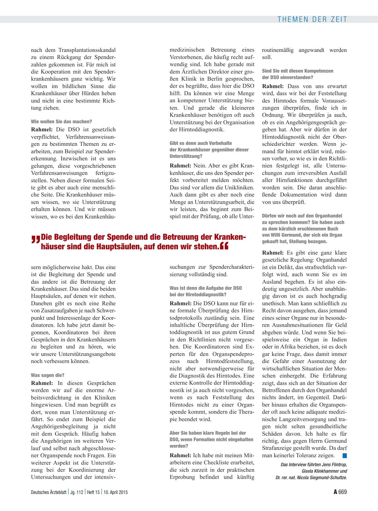 Vorschauseite 3: Interview mit Dr. med. Axel Rahmel, Medizinischer Vorstand der Deutschen Stiftung Organtransplantation: „Den Wunsch des Verstorbenen umsetzen“