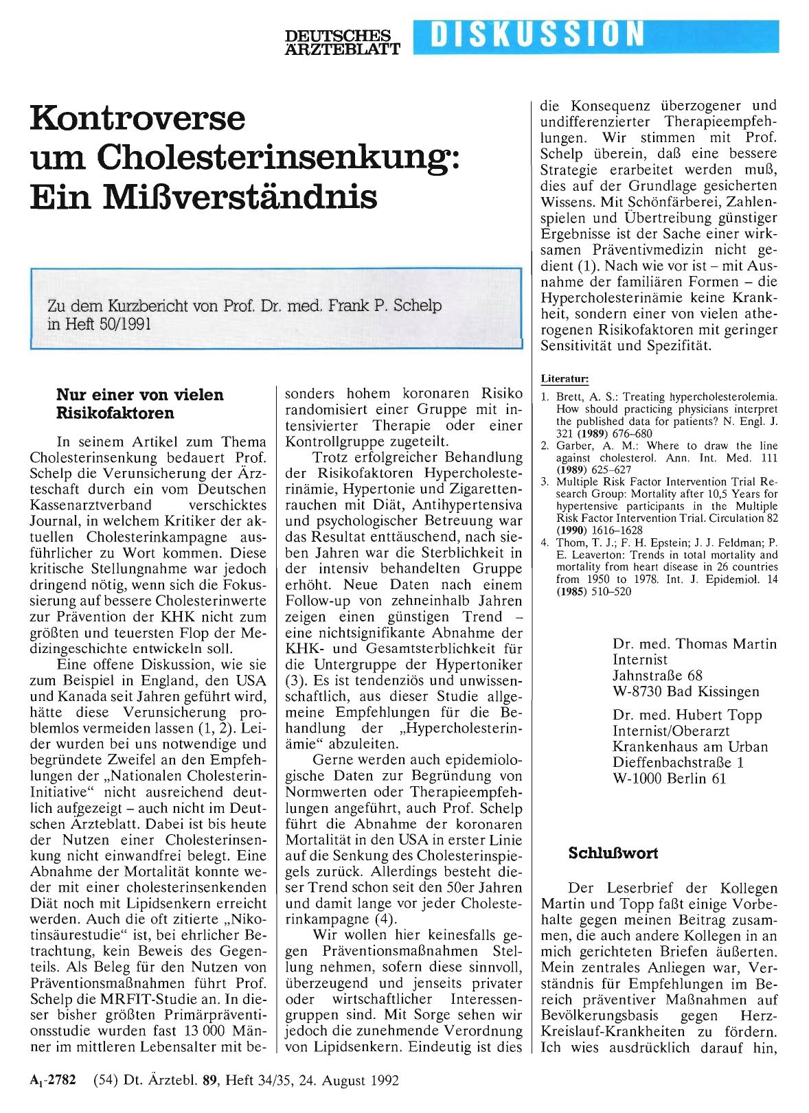 Vorschauseite 1: Kontroverse um Cholesterinsenkung: Ein Mißverständnis: Nur einer von vielen Risikofaktoren