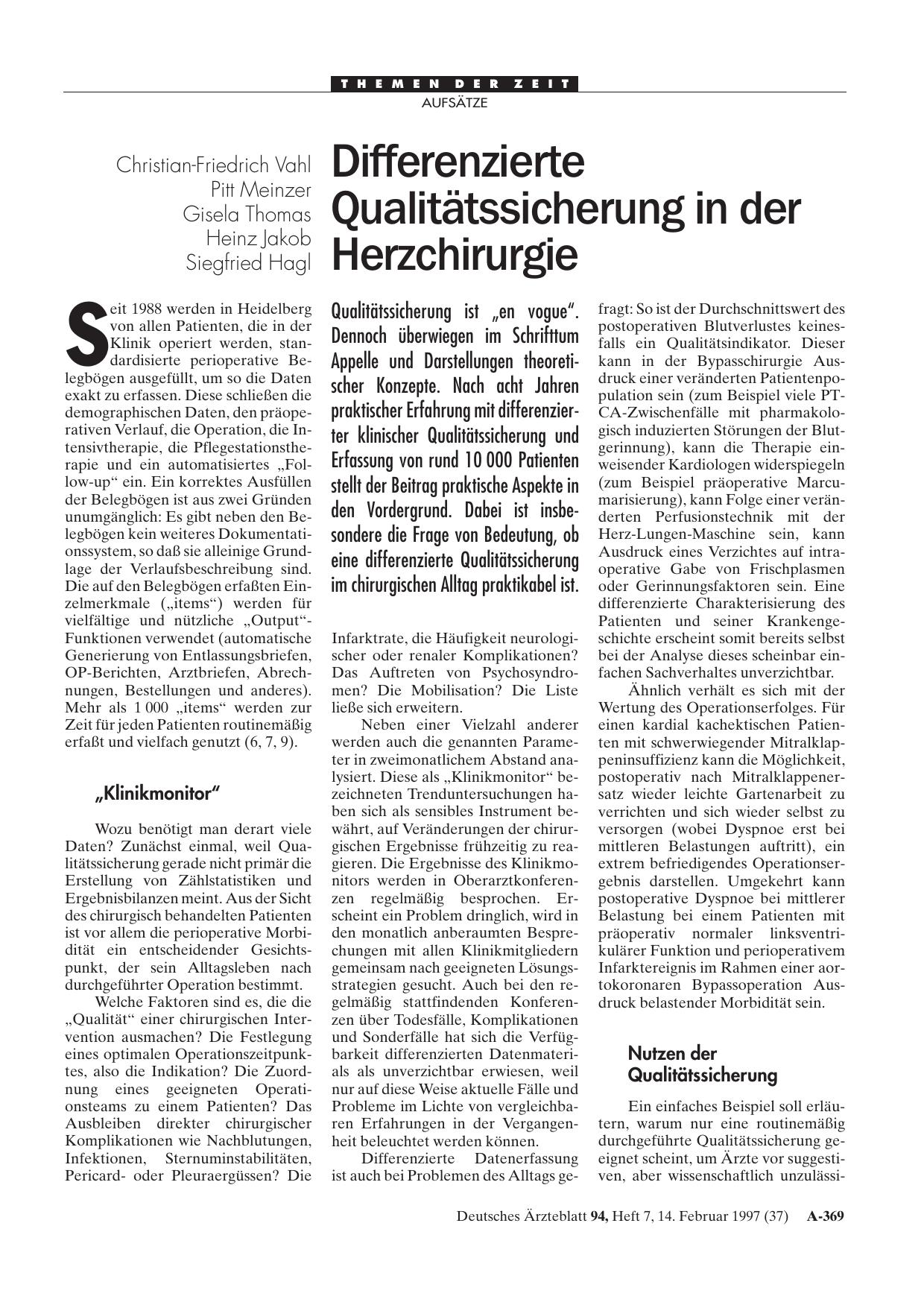 Vorschauseite 1: Differenzierte Qualitätssicherung in der Herzchirurgie