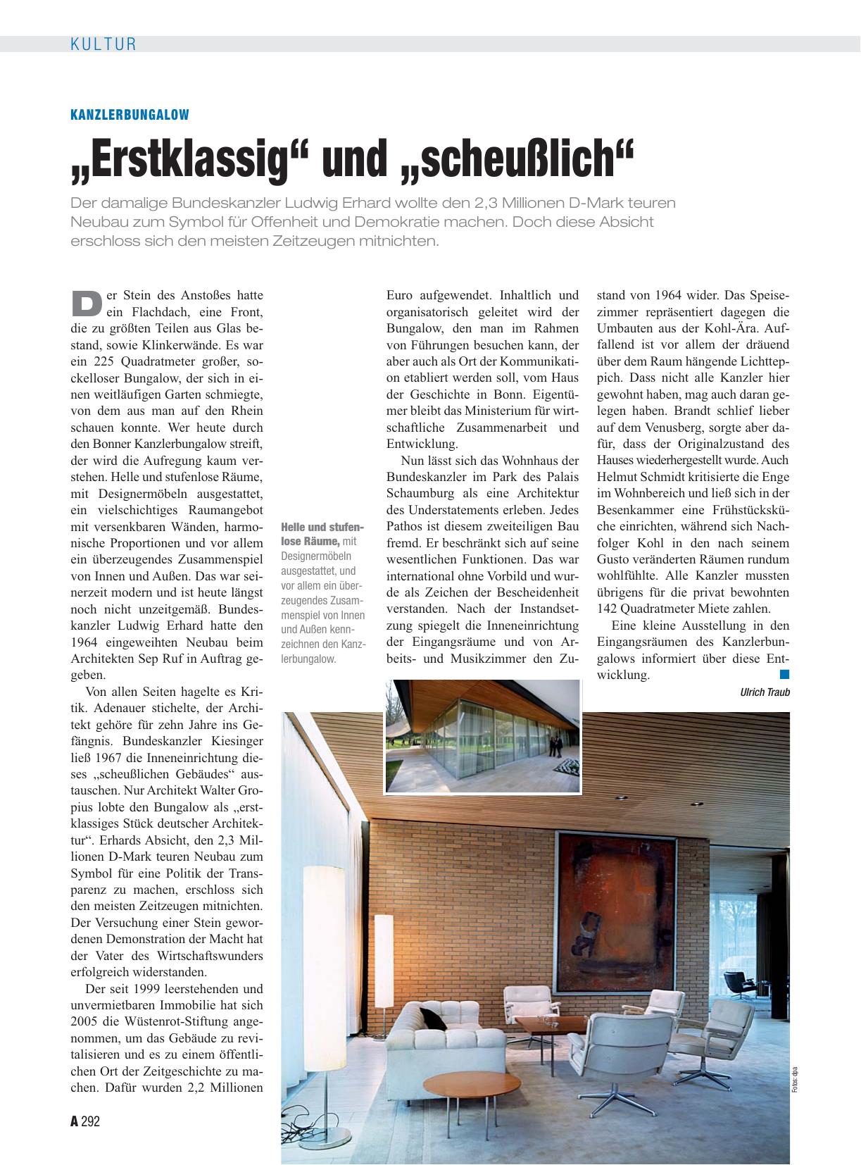 Vorschauseite 1: Kanzlerbungalow: „Erstklassig“ und „scheußlich“
