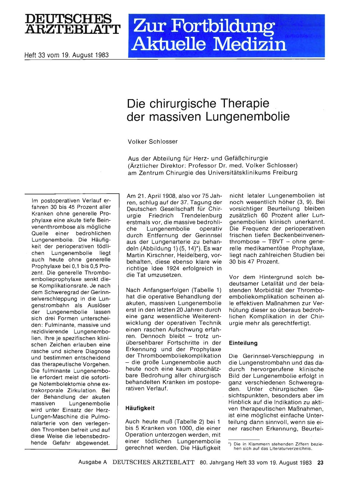 Vorschauseite 1: Die chirurgische Therapie der massiven Lungenembolie