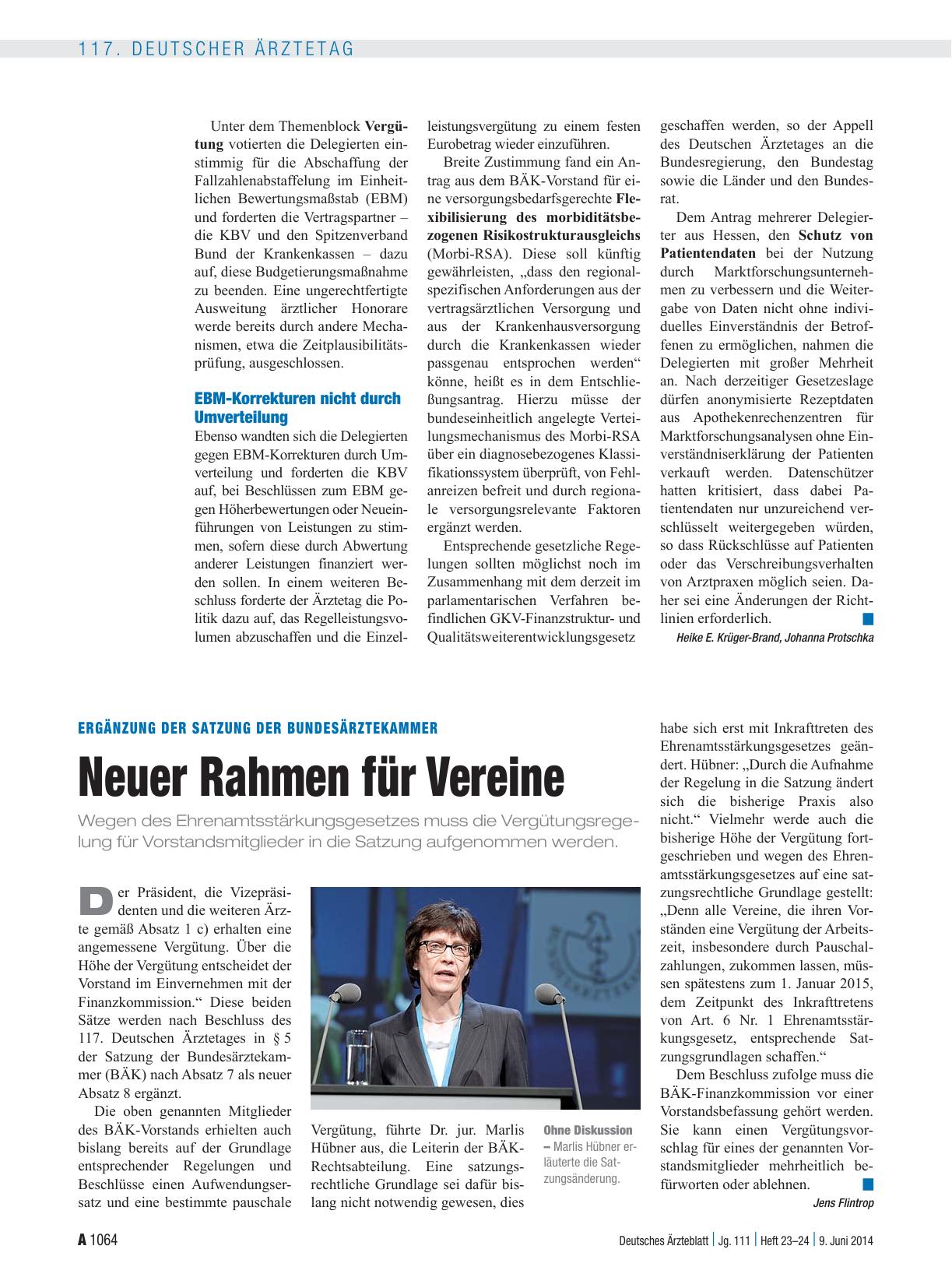 Vorschauseite 1: Ergänzung der Satzung der Bundesärztekammer: Neuer Rahmen für Vereine
