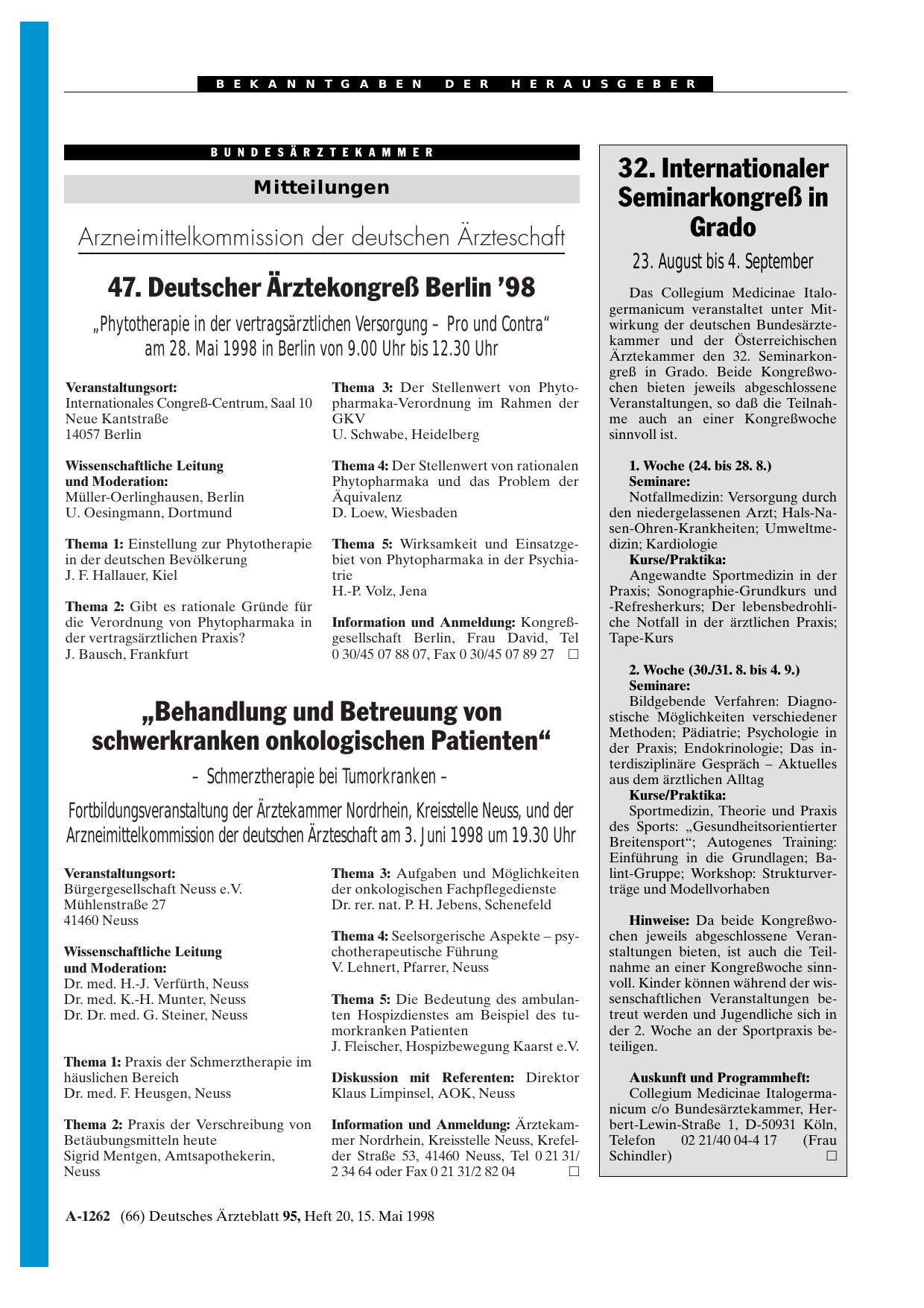 Vorschauseite 1: 32. Internationaler Seminarkongreß in Grado