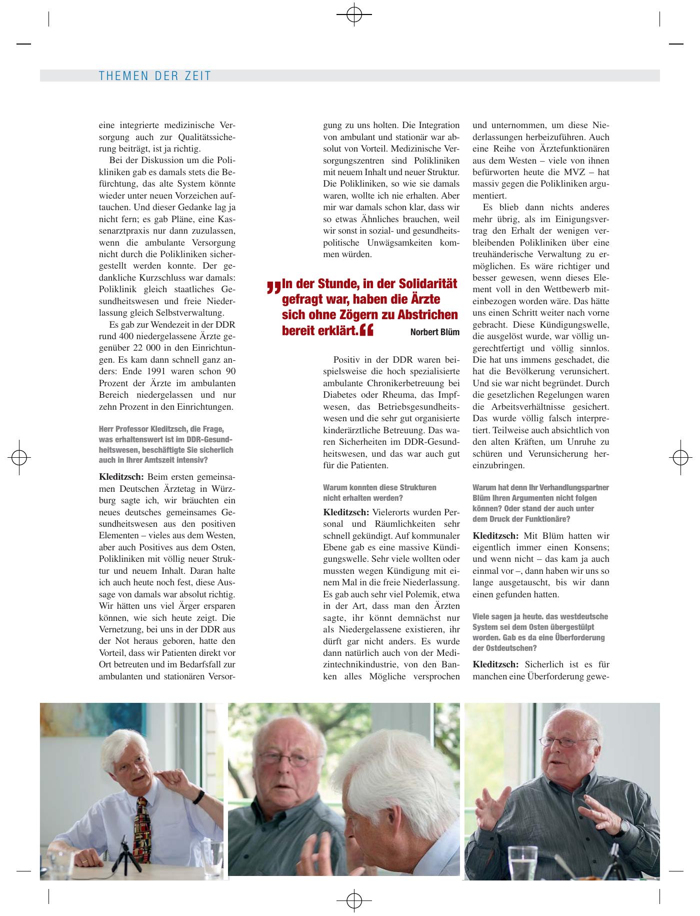 Vorschauseite 3: Interview mit Dr. phil. Norbert Blüm und Prof. Dr. med. Jürgen Kleditzsch: „Für Reformen braucht man Zeit, und die hatten wir damals nicht“
