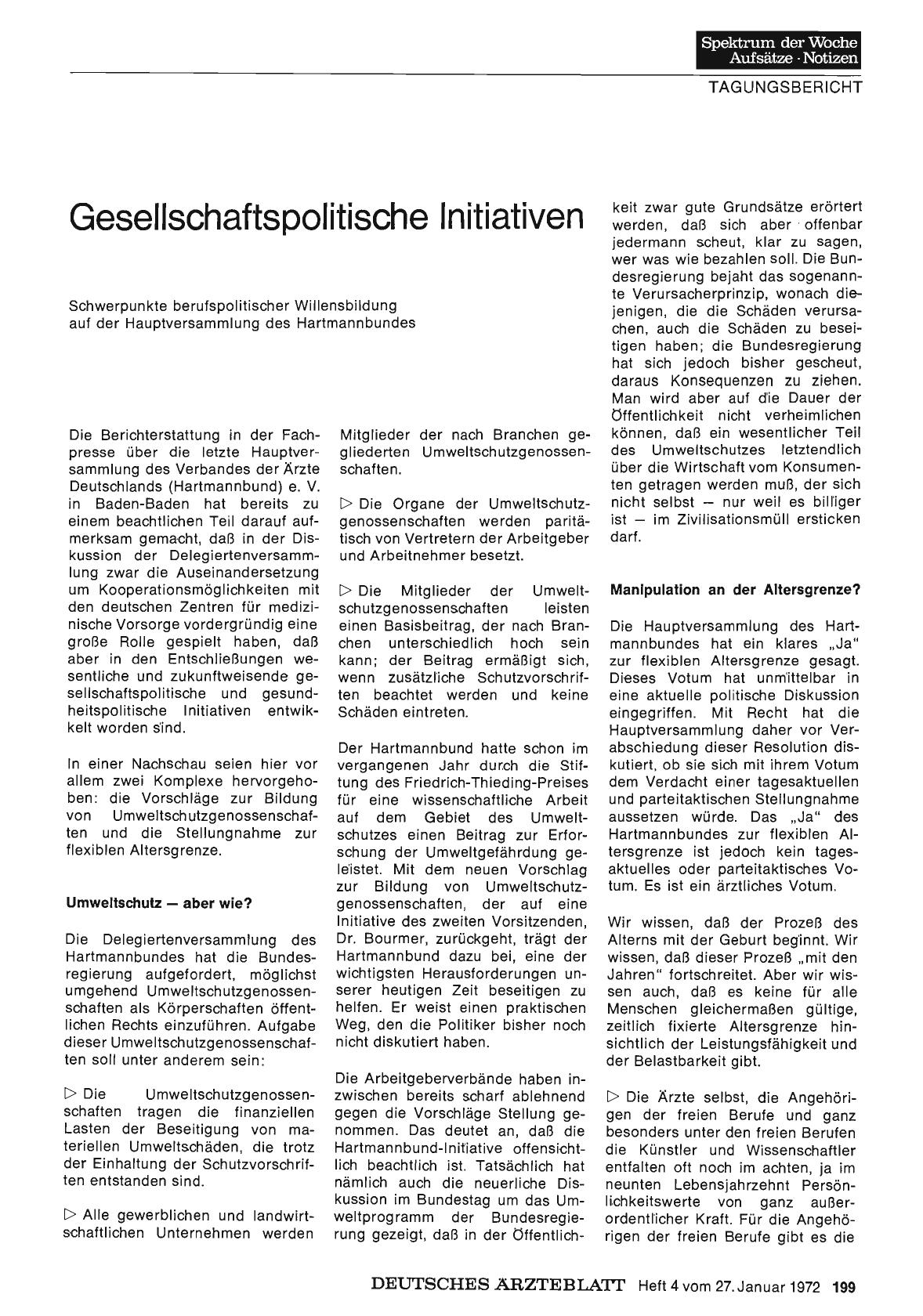 Vorschauseite 1: Gesellschaftspolitische Initiativen: Schwerpunkte berufspolitischer Willensbildung auf der Hauptversammlung des Hartmannbundes