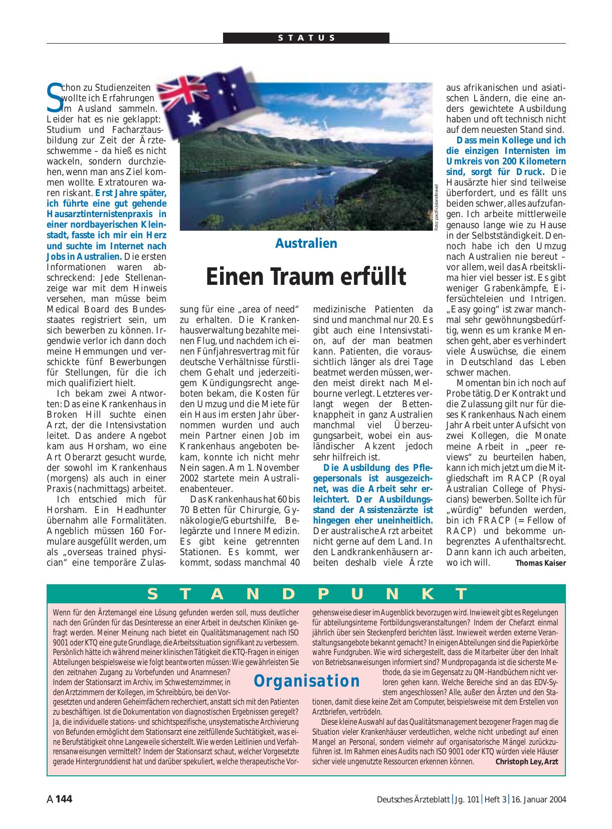 Vorschauseite 1: Australien: Einen Traum erfüllt