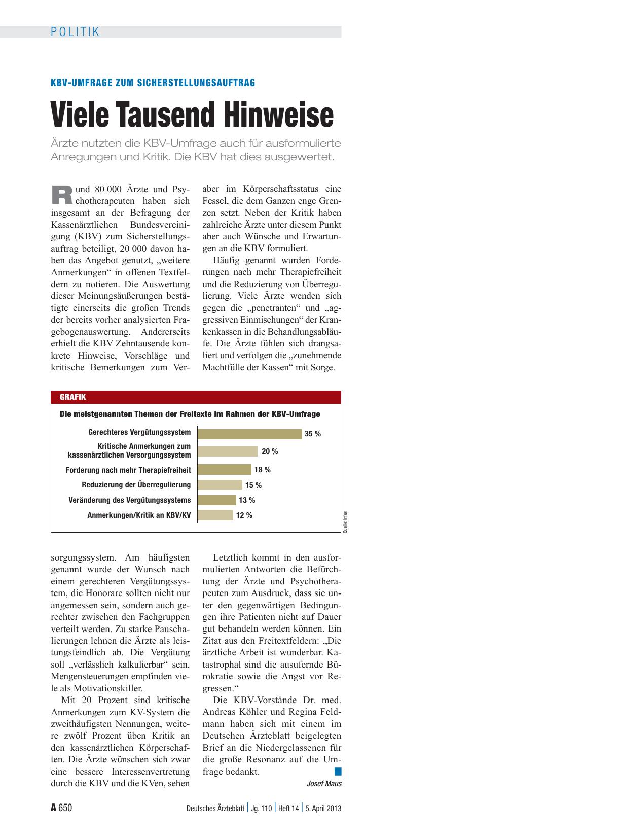 Vorschauseite 1: KBV-Umfrage zum Sicherstellungsauftrag: Viele Tausend Hinweise