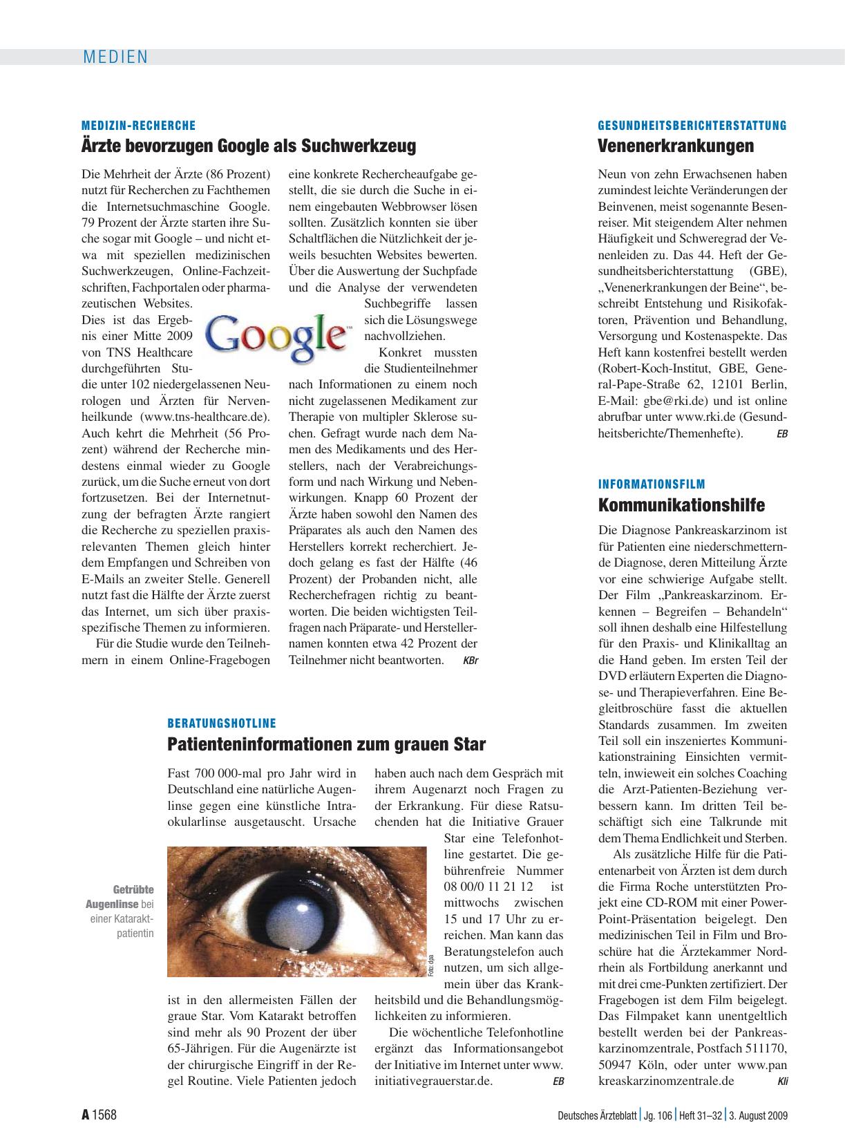 Vorschauseite 1: Beratungshotline: Patienteninformationen zum grauen Star