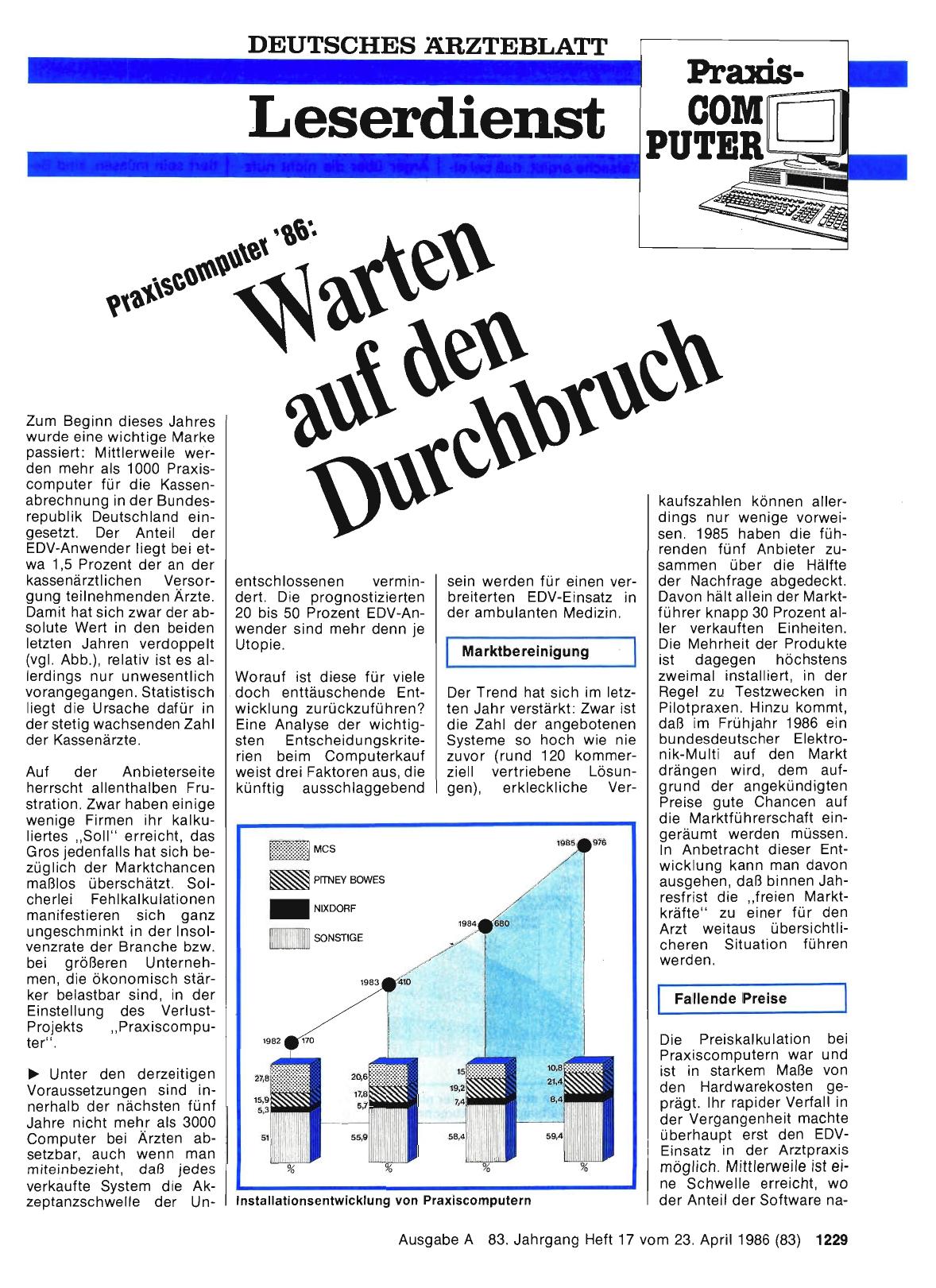 Vorschauseite 1: Praxiscomputer ´86: Warten auf den Durchbruch