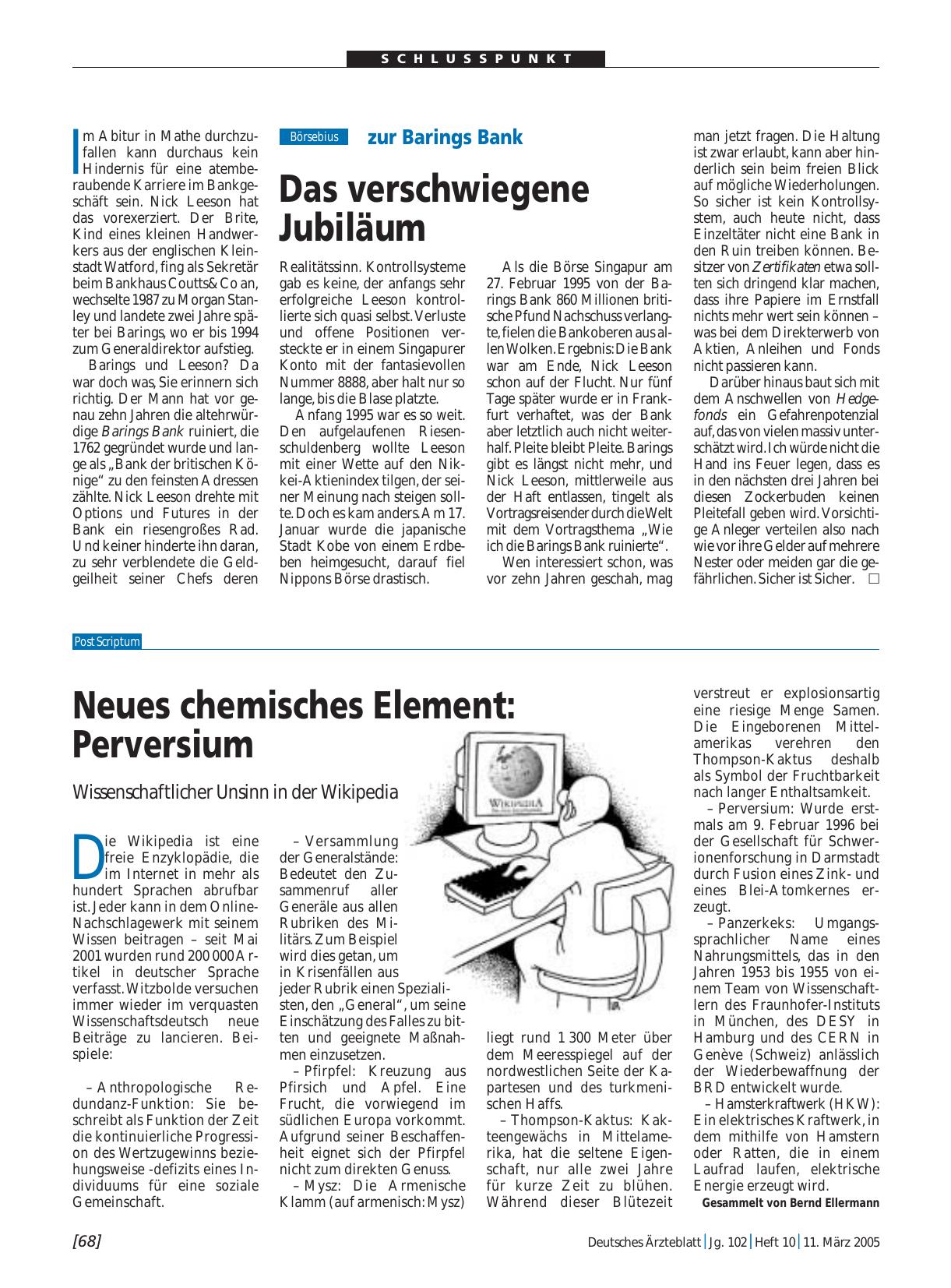 Vorschauseite 1: Neues chemisches Element - Perversium: Wissenschaftlicher Unsinn in der Wikipedia