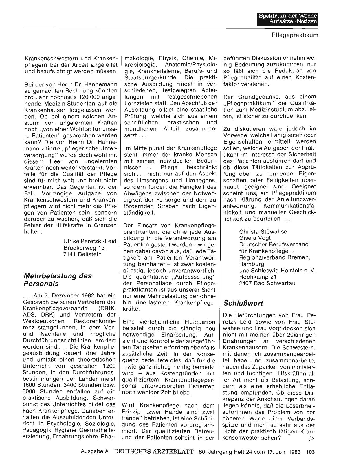 Vorschauseite 1: „Pflegepraktikum“ ließe sich realisieren: Schlußwort