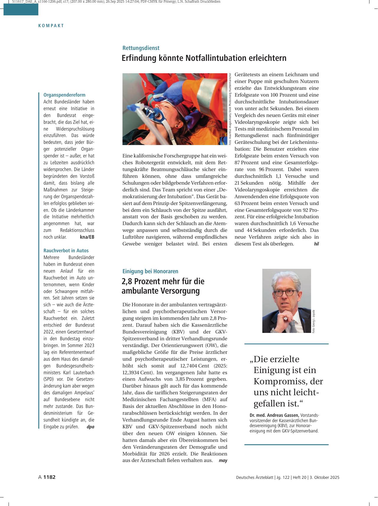 Vorschauseite 1: Organspendereform / Rauchverbot in Autos