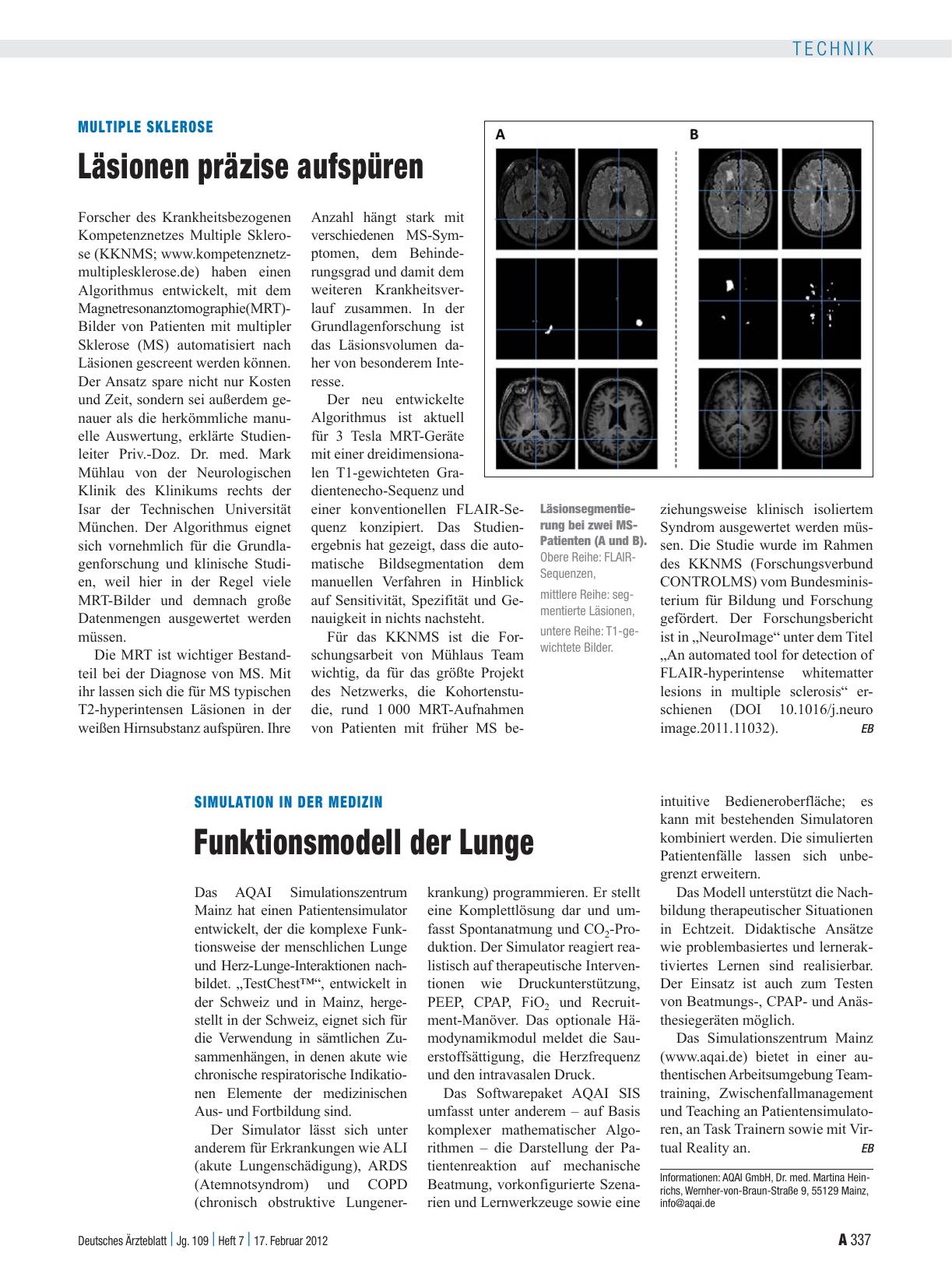 Vorschauseite 1: Simulation in der Medizin: Funktionsmodell der Lunge