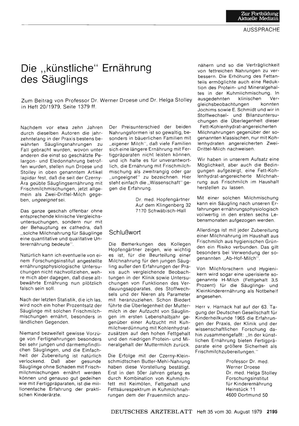 Vorschauseite 1: Die „künstliche“ Ernährung des Säuglings: Schlußwort