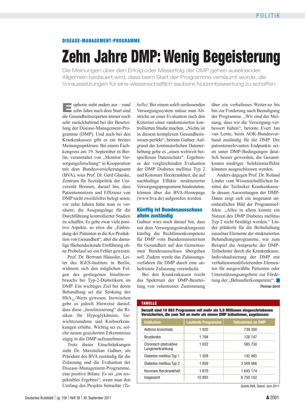 Vorschauseite 1: Disease-Management-Programme: Zehn Jahre DMP – Wenig Begeisterung