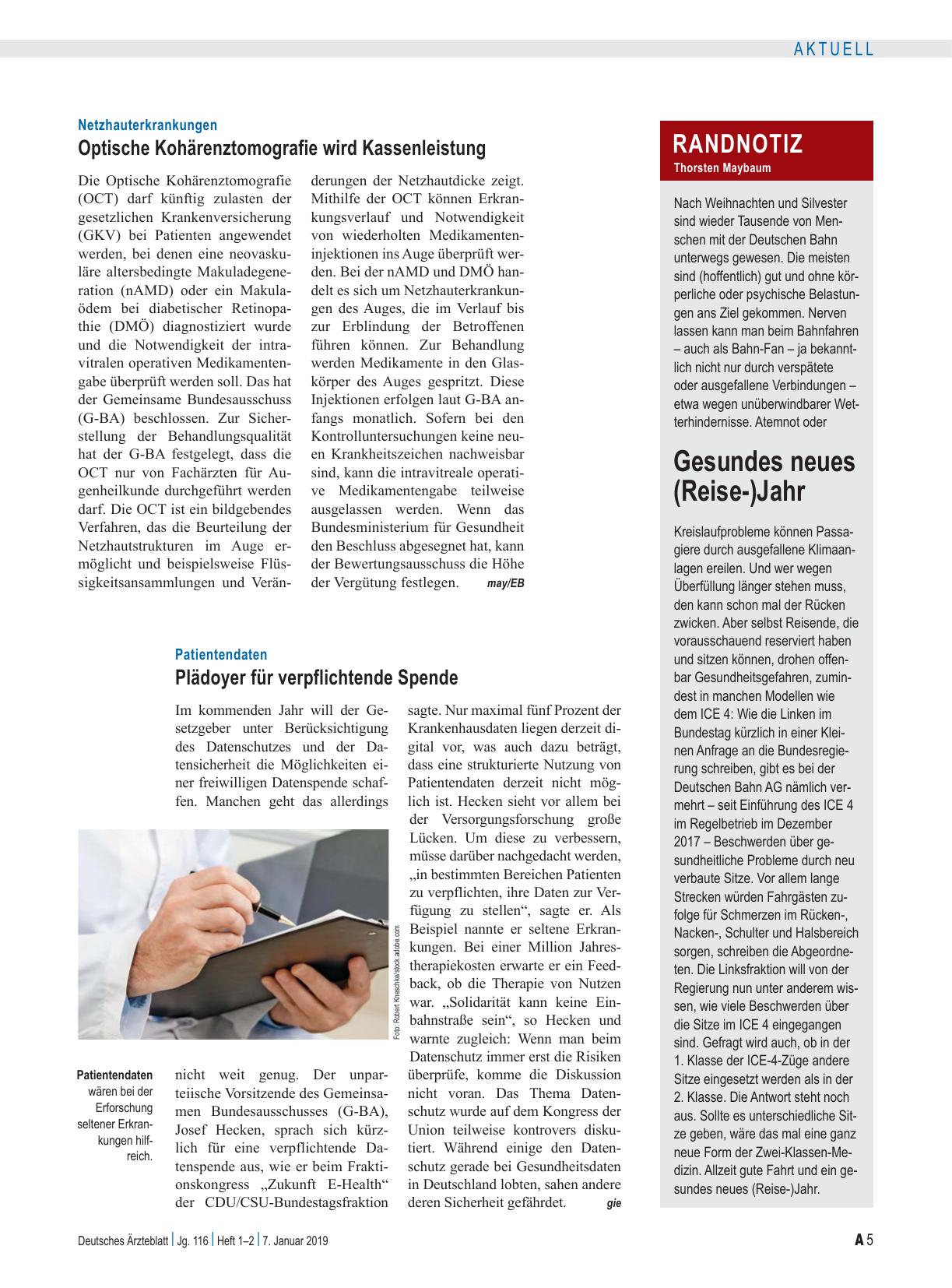 Vorschauseite 1: Patientendaten: Plädoyer für verpflichtende Spende