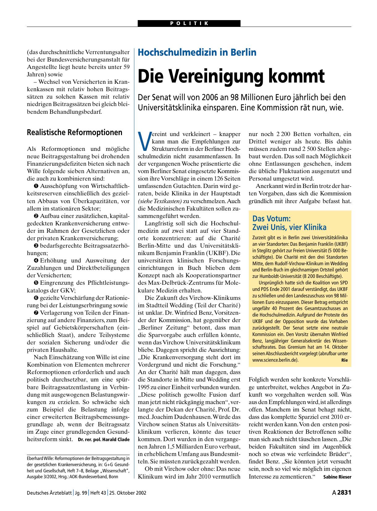 Vorschauseite 1: Hochschulmedizin in Berlin: Die Vereinigung kommt